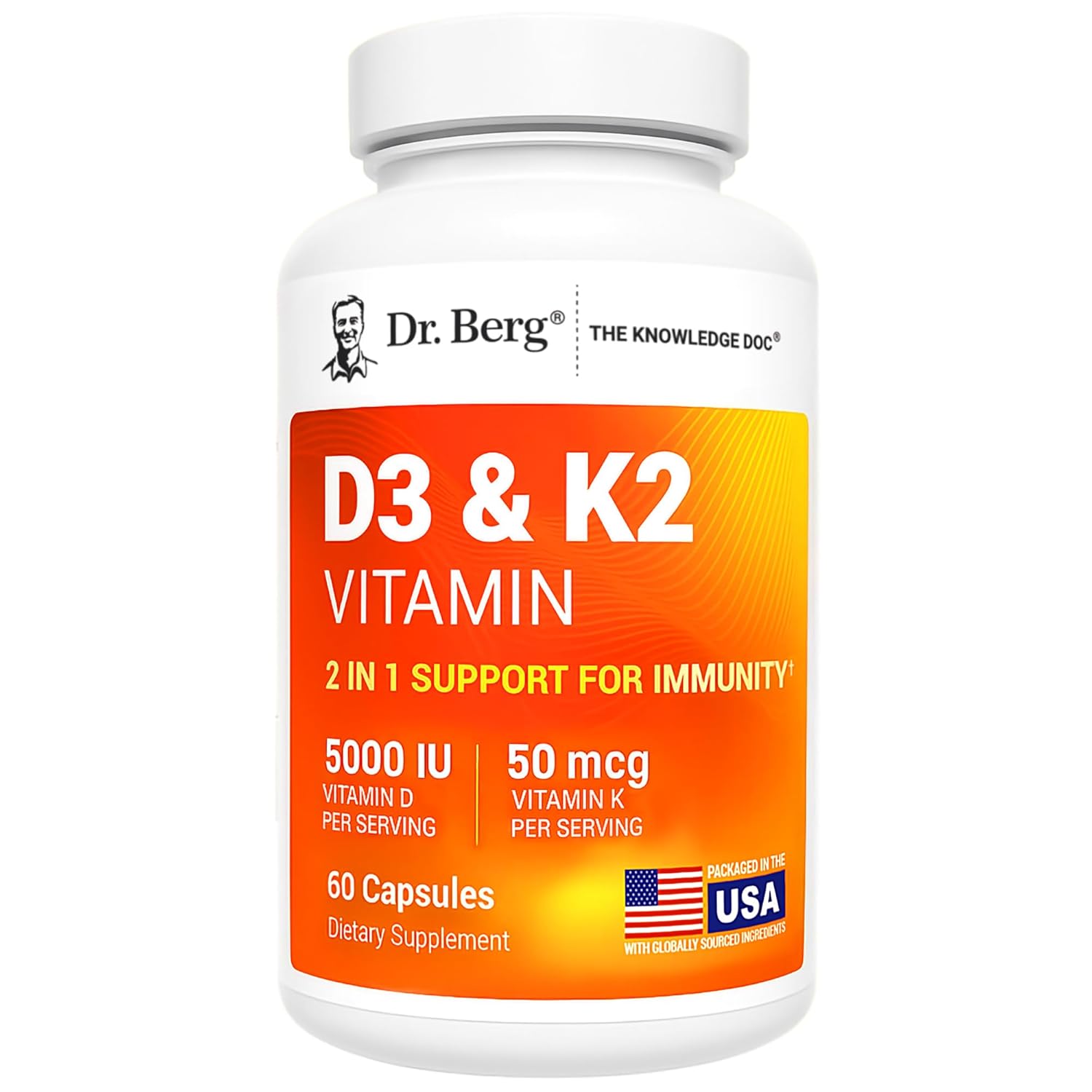 Dr Berg Maximum Strength 2-in-1 Vitamin D3 K2 5000 IU Naturally Derived D3 4X Lab-Tested Verified High Absorption