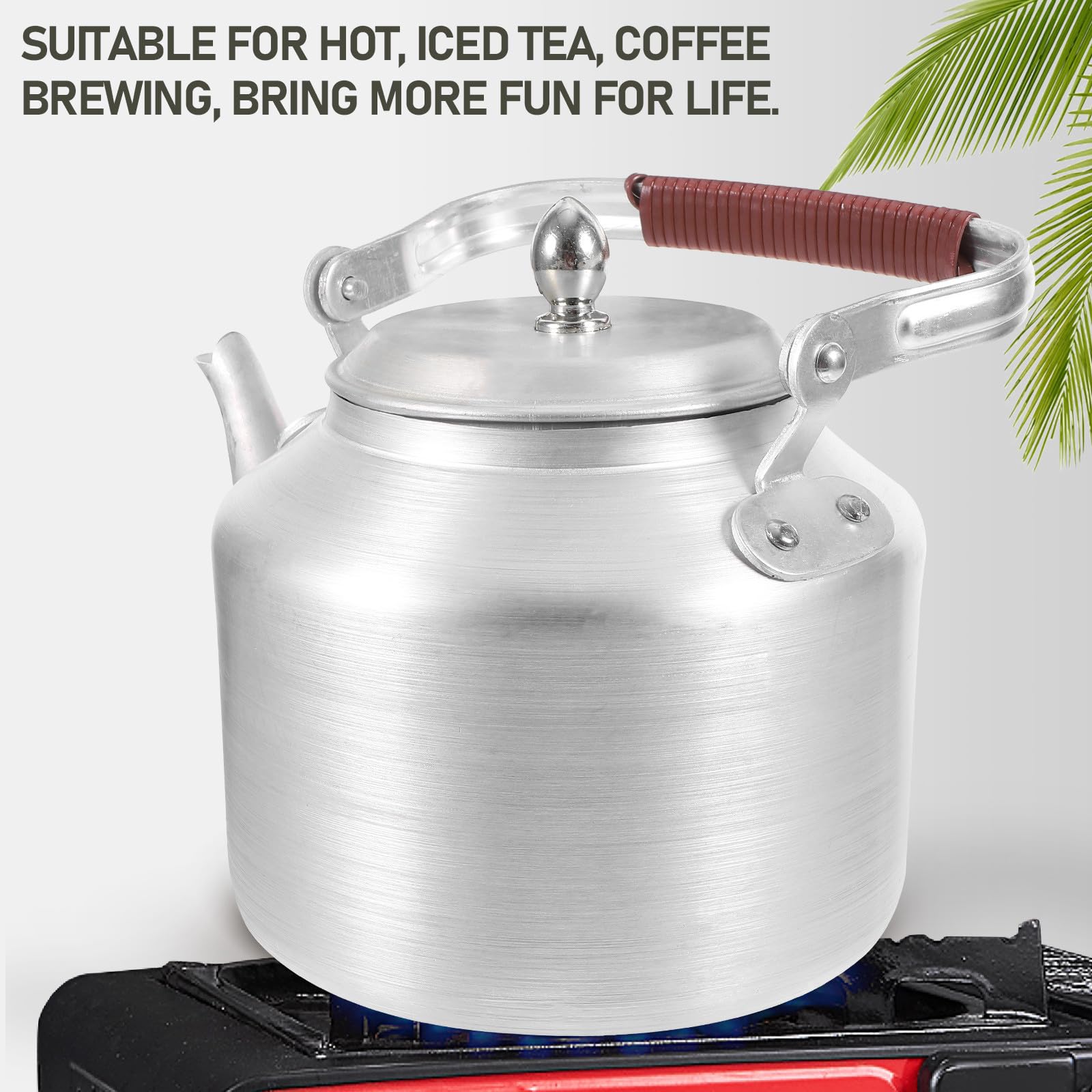 KICHOUSE Hervidor de Agua de Aluminio de 2 L con Asa Resistente y Tapa, Tetera Ligera y Fácil de Almacenar Adecuado para Oficinas y Camping