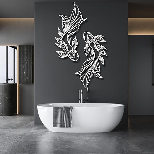 Miniatura 2 de Arte de pared de peces de metal, arte de pared de metal de pez Koi, decoración de pared interior de la familia de peces de escuela de peces, arte de