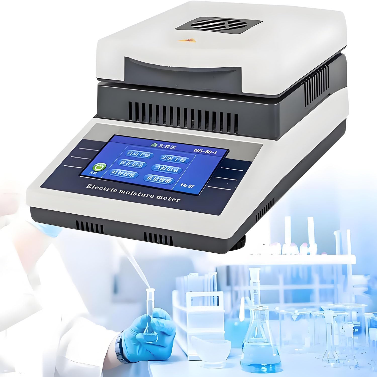 Analizador de Humedad halógeno, analizador de Humedad halógeno de precisión, Pantalla táctil Digital de Alta precisión de 50 g/0,005 g, Secado rápido, para Alimentos en Polvo, Hierbas y Carne.