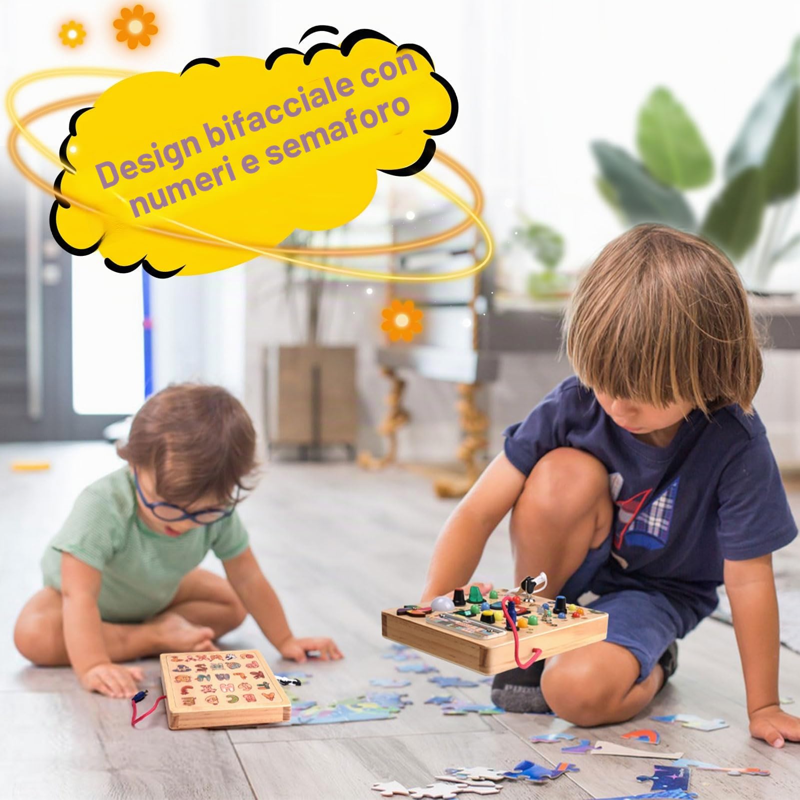 Nauotk Busy Board in Legno, Giochi Montessori per Bambini 2 Anno, Lavagna attività con 19 LED, Giochi Educativi Sensoriale del Bambino, Lavagna attività Portatile Regalo Bimbo 2 3 4 Anni