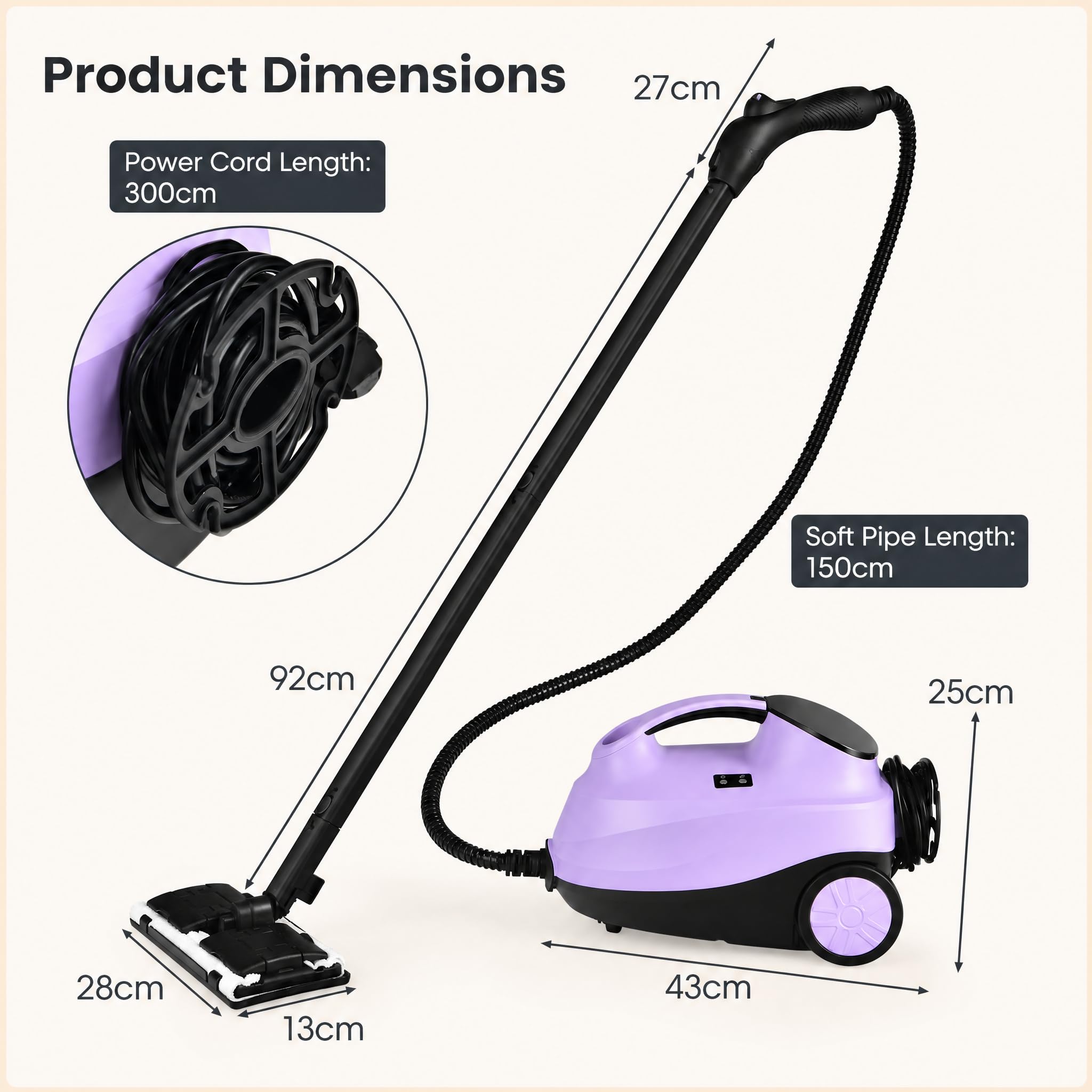 GIANTEX Pulitore a Vapore 2000W, 1,5L Serbatoio, 4 Bar, Viola