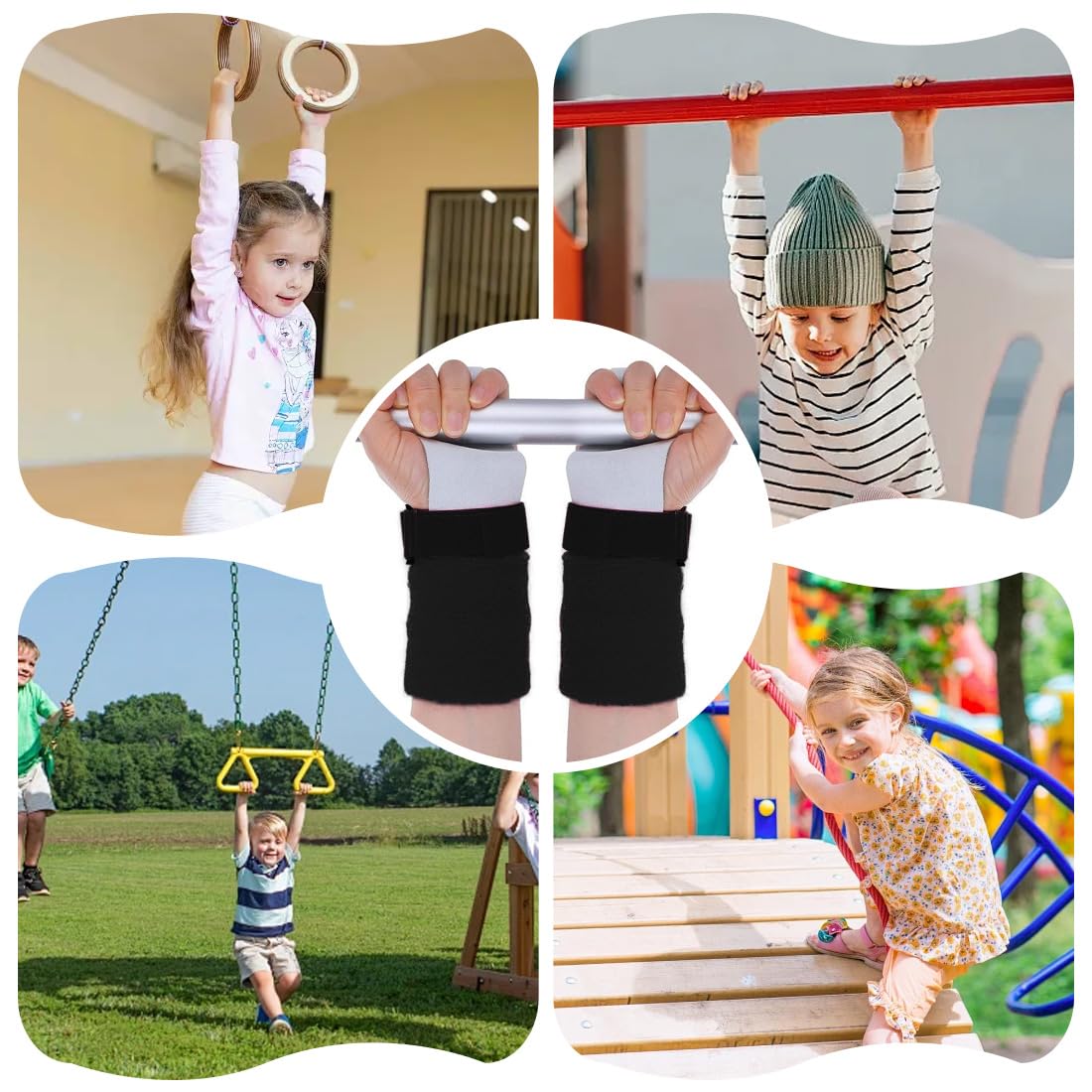 Prese per Mani Ginnastica Bambini in Pelle Vera, Manopole Allenamento Taglia M, Bianco e Nero