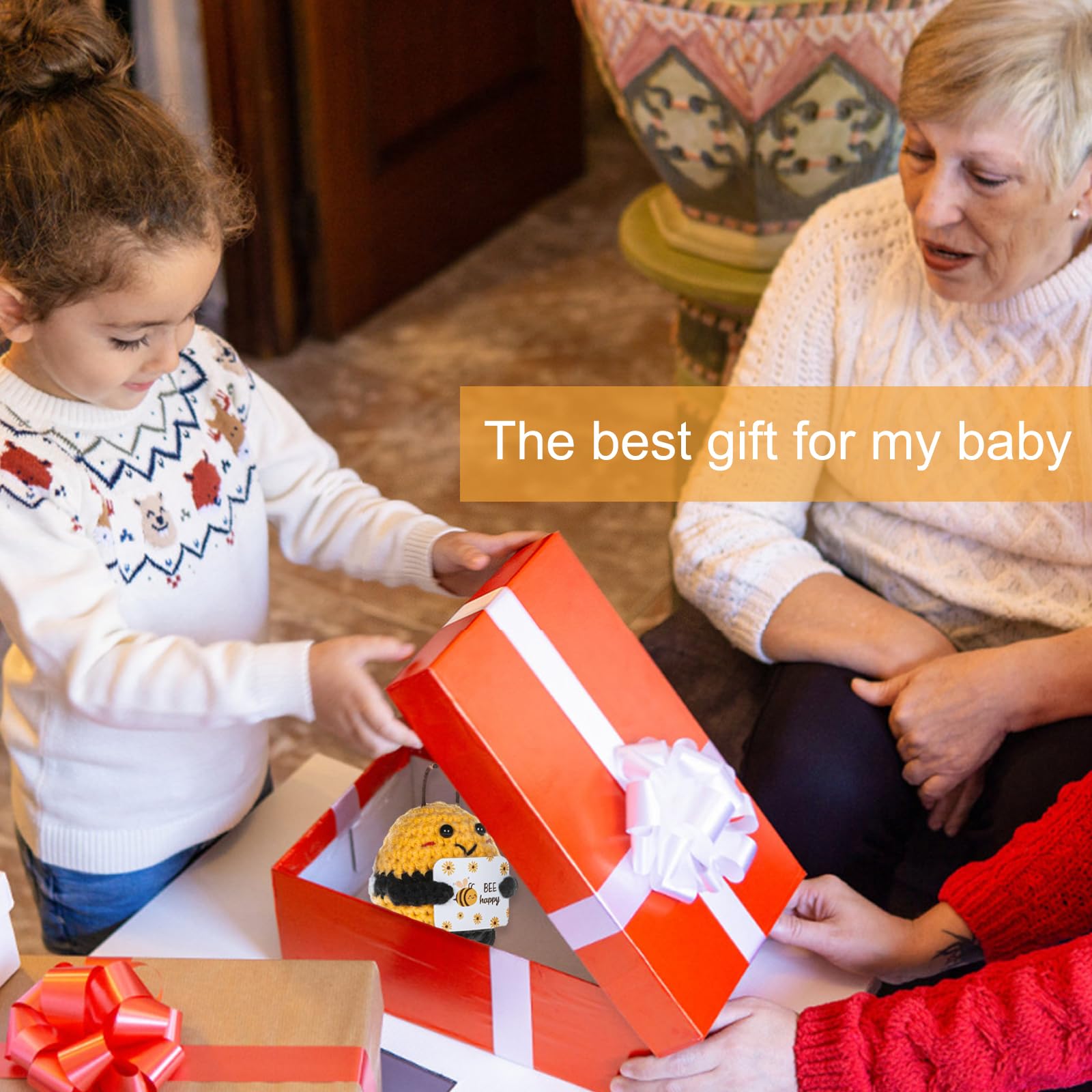 Piccola Peluche Ape Portachiavi, Mini Bambola Lavorata a Maglia, Regalo