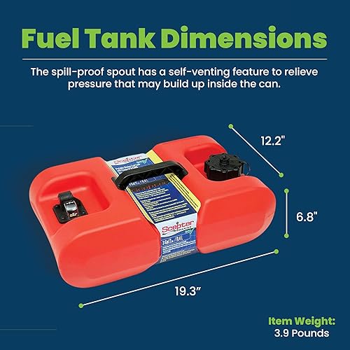 Miniatura 3 de Scepter 10506 Tanque de combustible marino portátil para debajo del asiento de 3 galones con asa, 19 pulgadas x 12 pulgadas x 7 pulgadas, rojo