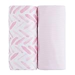Viviland Jersey Swaddle Blanket, Ultra Soft Stretchy Receiving Blanket, Baby Girl Newborn Rainbow Swaddle Wrap, 40 x 30 inches, 2 Pcs, Pink Leaf