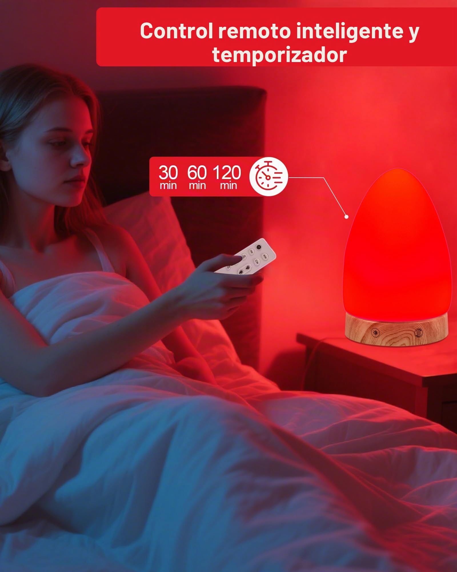 Aoife Lámpara de luz nocturna roja para dormir, lámpara de escritorio roja con longitud de onda de 670 nm, multicolor y opciones de brillo, control remoto, carga USB, diseño elegante