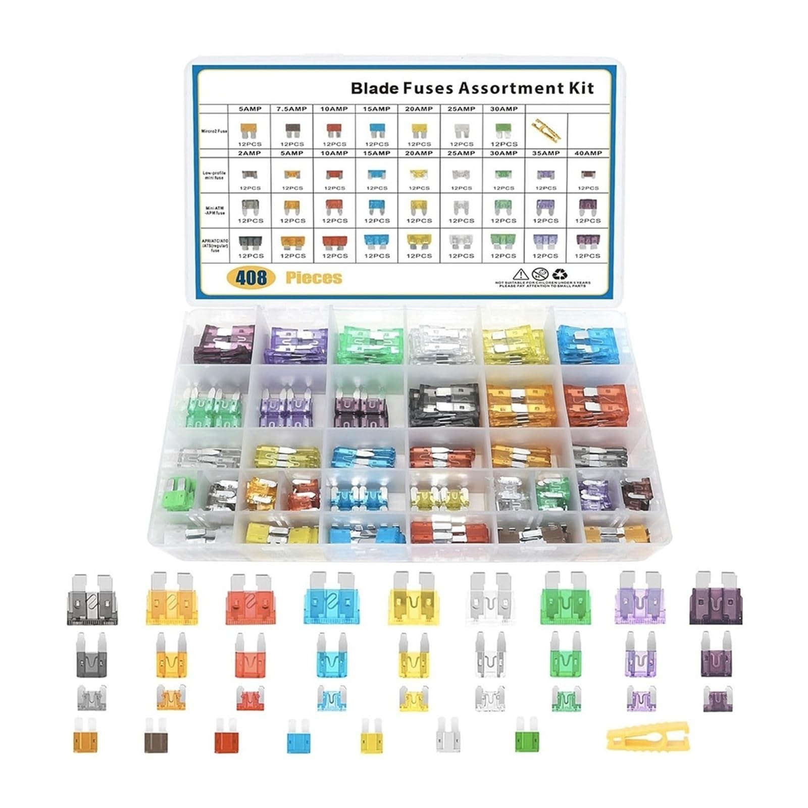 Kit combinazione fusibili 408 PZ Fusibile a lama LP Micro2 ATO ATC ATS APR 2A 5A 7. 10A 15A 20A 25A 30A 40A con estrattore fusibile