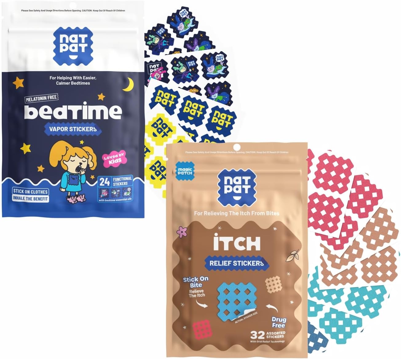 NATPAT MagicPatch (1 Pack) and SleepyPatch (1 Pack) Bundle - 32 Itch Relief Patches and 24 Sleep Promoting Stickers - Chemical Free, Natural Relief for Insect Bites and Sleep Support