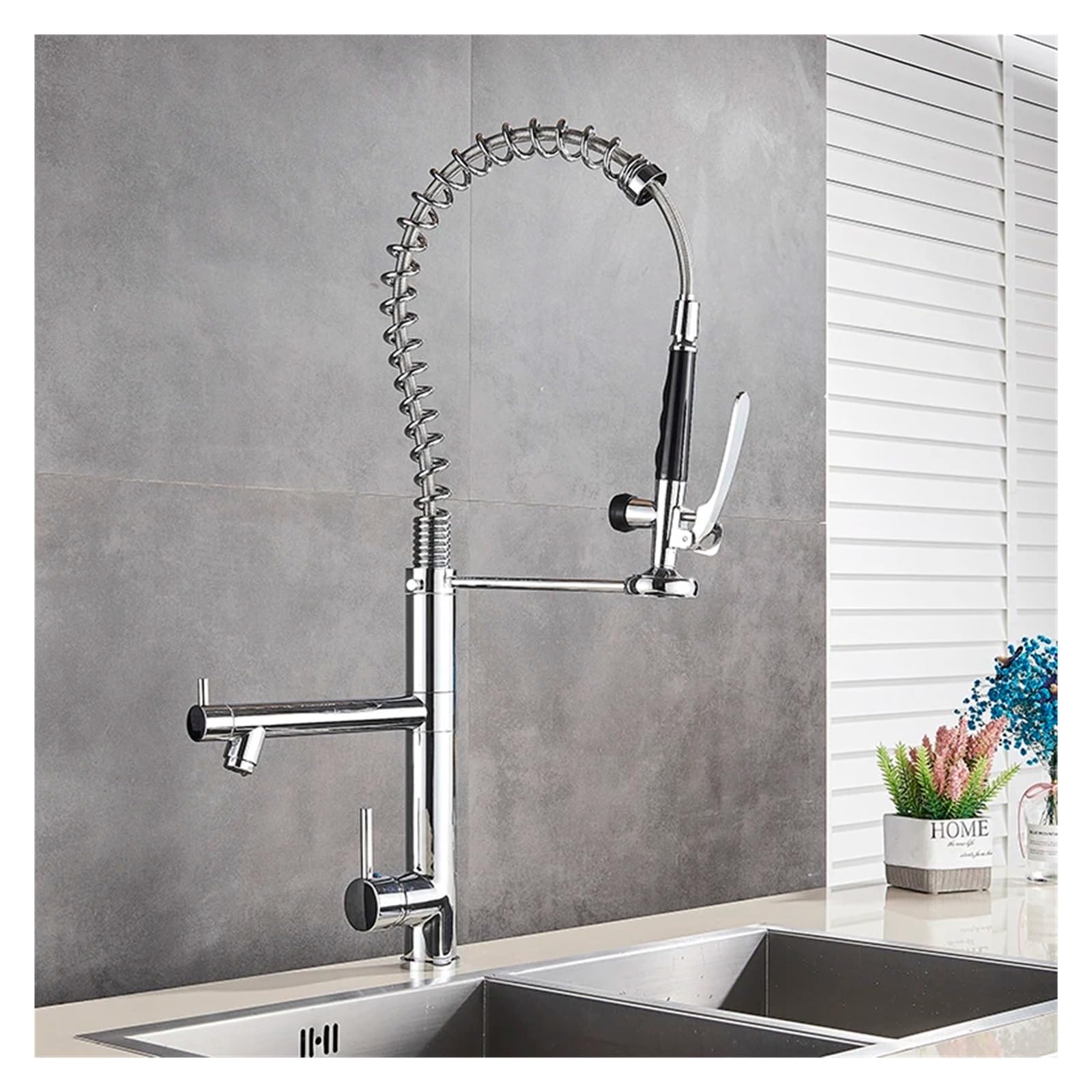 Mitigeur de cuisine Crane en laiton massif à double bec rotatif