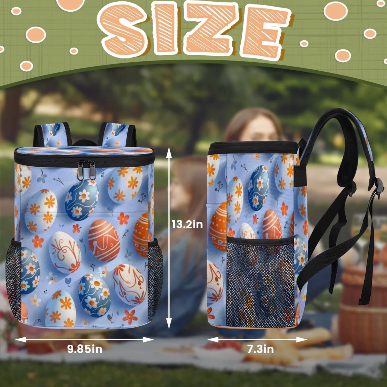 CNNINGYI Large Waterproof Insulated Cooler Backpack, Watercolour Easter Eggs Leak Proof Backpack 30 Cans, Seasonal Spring Lightweight Cooler Bag for 12h Hot/Cold Retention