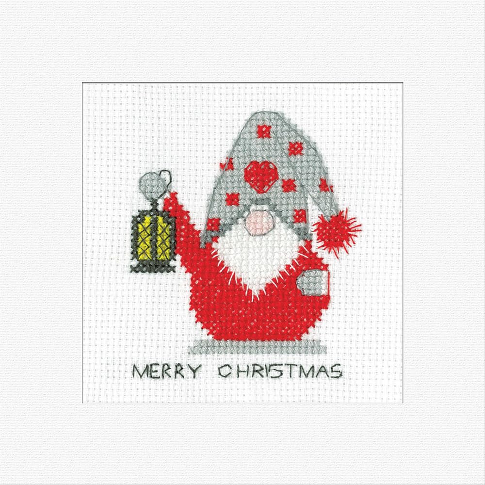 Heritage Crafts Cross Stitch Kit - Christmas Card, Gonk - Christmas Lantern, White - Image 2