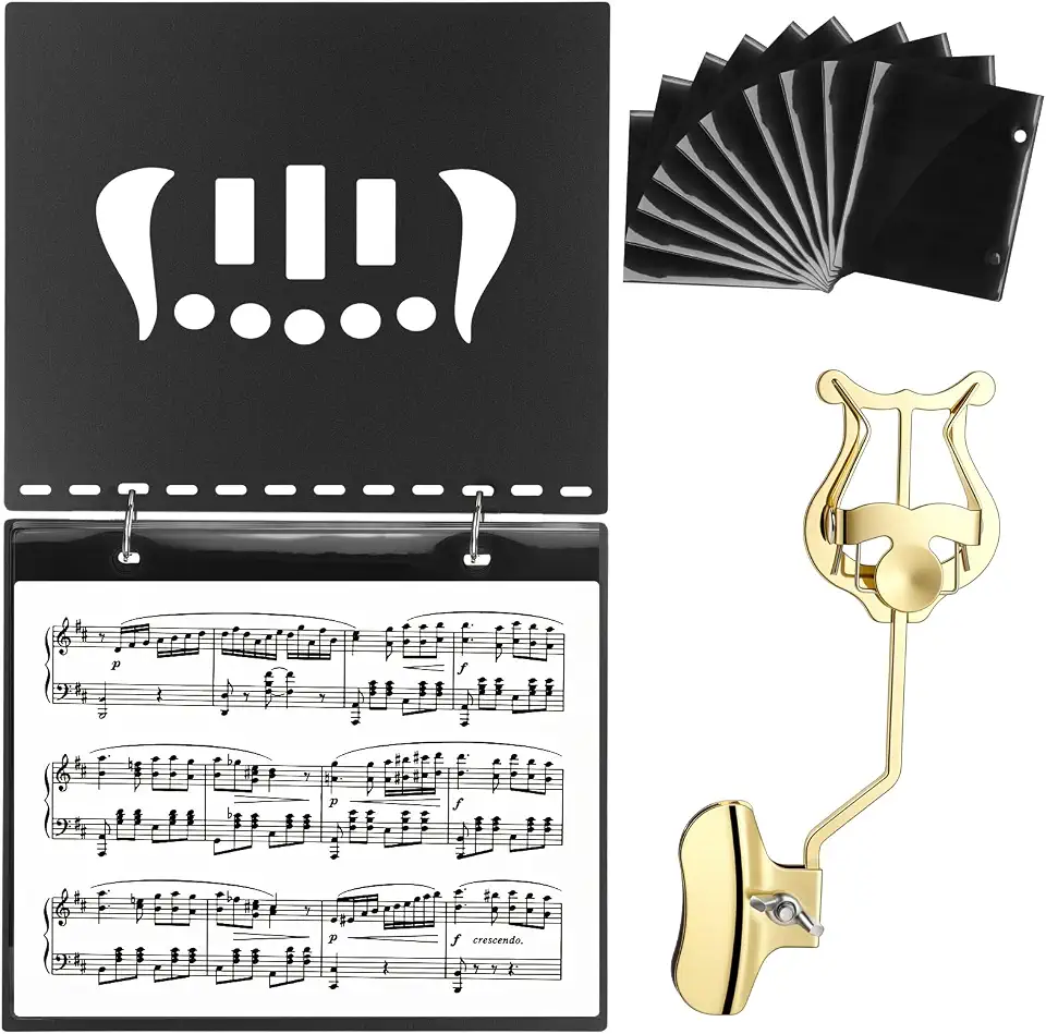 Boao Pacote com 2 suportes para partituras de lira de trombone, pasta de clipe e flip com 10 capas de dupla face e 10 janelas, pasta de música de banda marcial de 17,2 x 16,4 polegadas para desfiles
