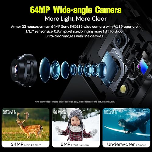 Miniatura 6 de Ulefone Armor 22 - Teléfono inteligente resistente (16+128 GB), cámara de visión nocturna de 64 MP + cámara gran angular de 64 MP, teléfono celular