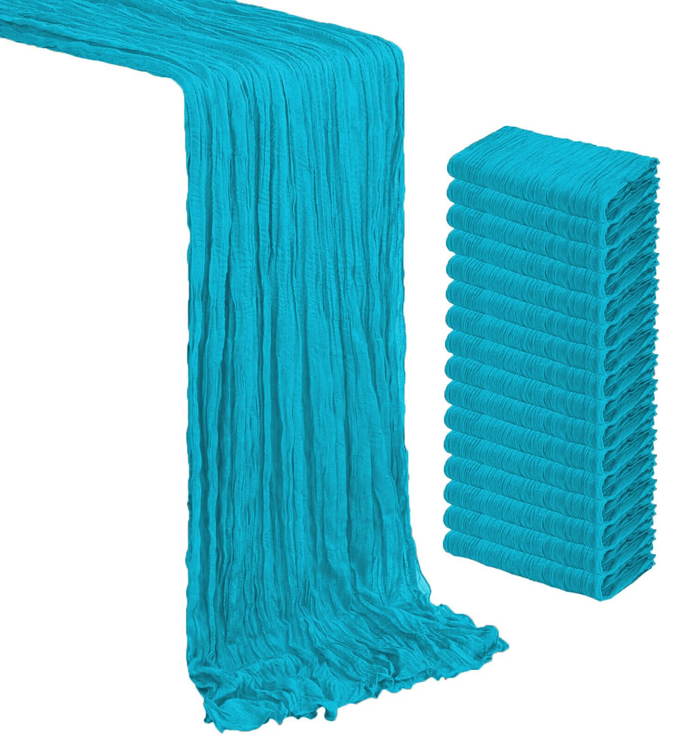 VDS 12PC Cheesecloth Table Runner 44 x 275 cm (17”x108”), 100% Cotton Soft Gauze Table Runner for Wedding, Rustic Boho Reusable Fabric Table Drape for Dining Party Banquet & Event Décor - Peacock Blue