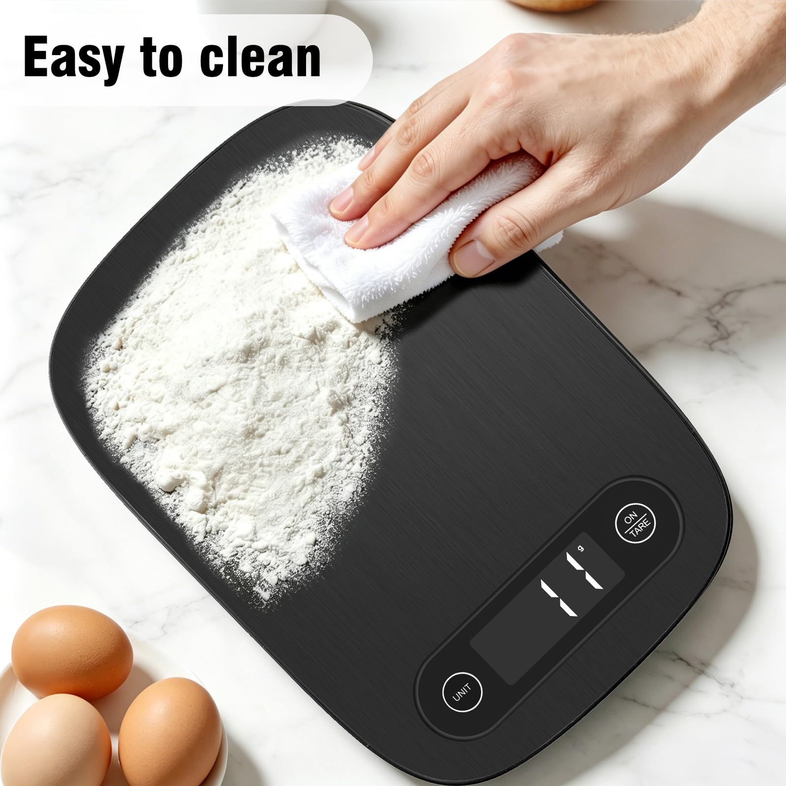 Báscula digital de cocina con pantalla LCD de 5 unidades y función de tara, diseño compacto para hornear, cocinar saludable, preparación de comidas, 11 libras de acero inoxidable (negro)