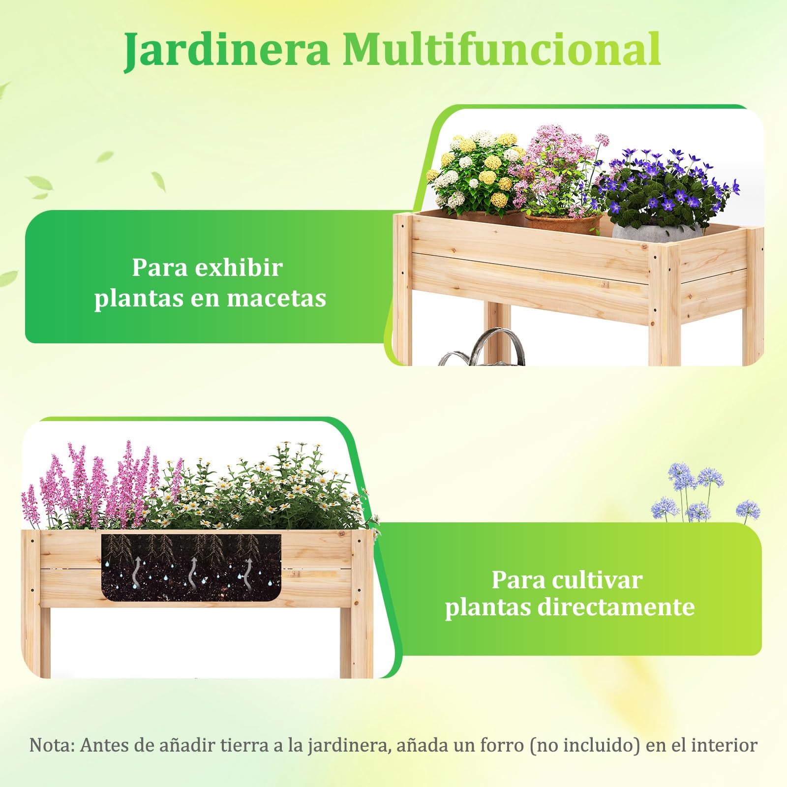 COSTWAY Cama de Jardín Elevada de Madera con Patas 81 x 38 x 77 cm, Huerto Urbano, Jardinera Elevada con Estante, Drenaje, Caja de Plantación, Jardineras Altas Exterior para Terraza Exterior, Natural
