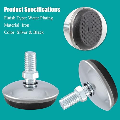 Miniatura 9 de Bivethoi Paquete de 12 pies niveladores ajustables M6, almohadilla niveladora ajustable de 1.12 pulgadas de altura, patas de mesa para muebles