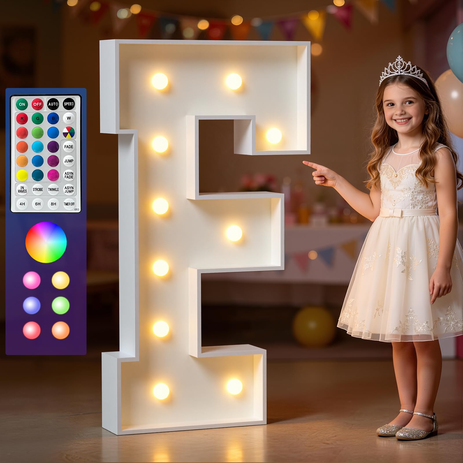 Marquee Letters Colorful, 4ft Light Up Letter F, 18 Colors Changing LED Large Lighted Sign for Birthday Decorations, Graduations, Wedding, Proposal, Anniversary, Baby Shower & Glow Party Decor — image 1