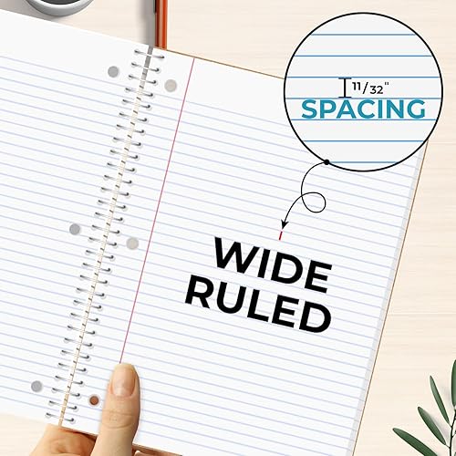 Miniatura 9 de Rosmonde Cuadernos en espiral a granel rayas anchas 5 materias paquete de 36 300 páginas 150 hojas 8 x 10-12 pulgadas cuaderno escolar y de oficina