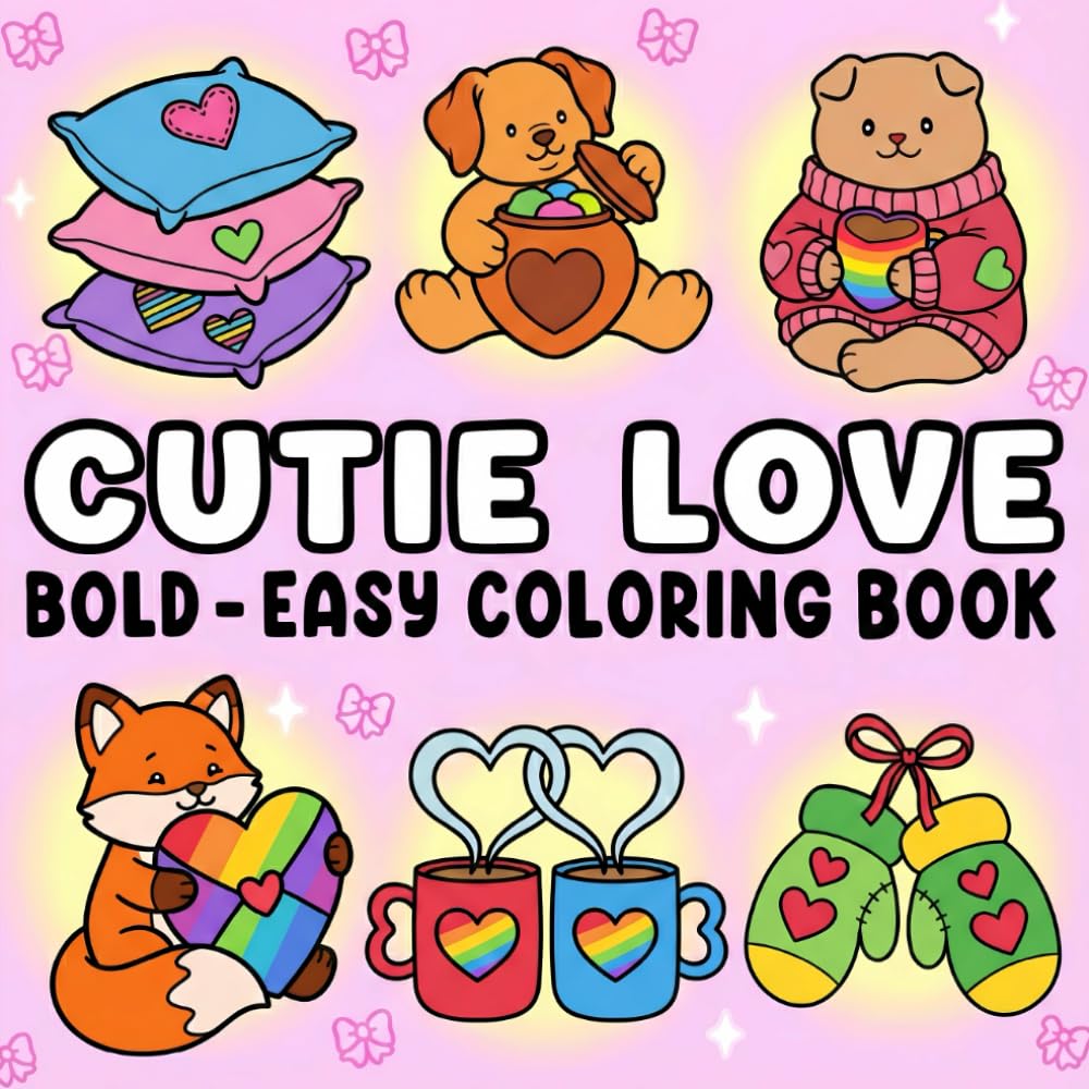 Cutie Love: Bold and Easy Coloring Book for All Ages with Cute Animals, Sweet Treats, and Valentine Vibes