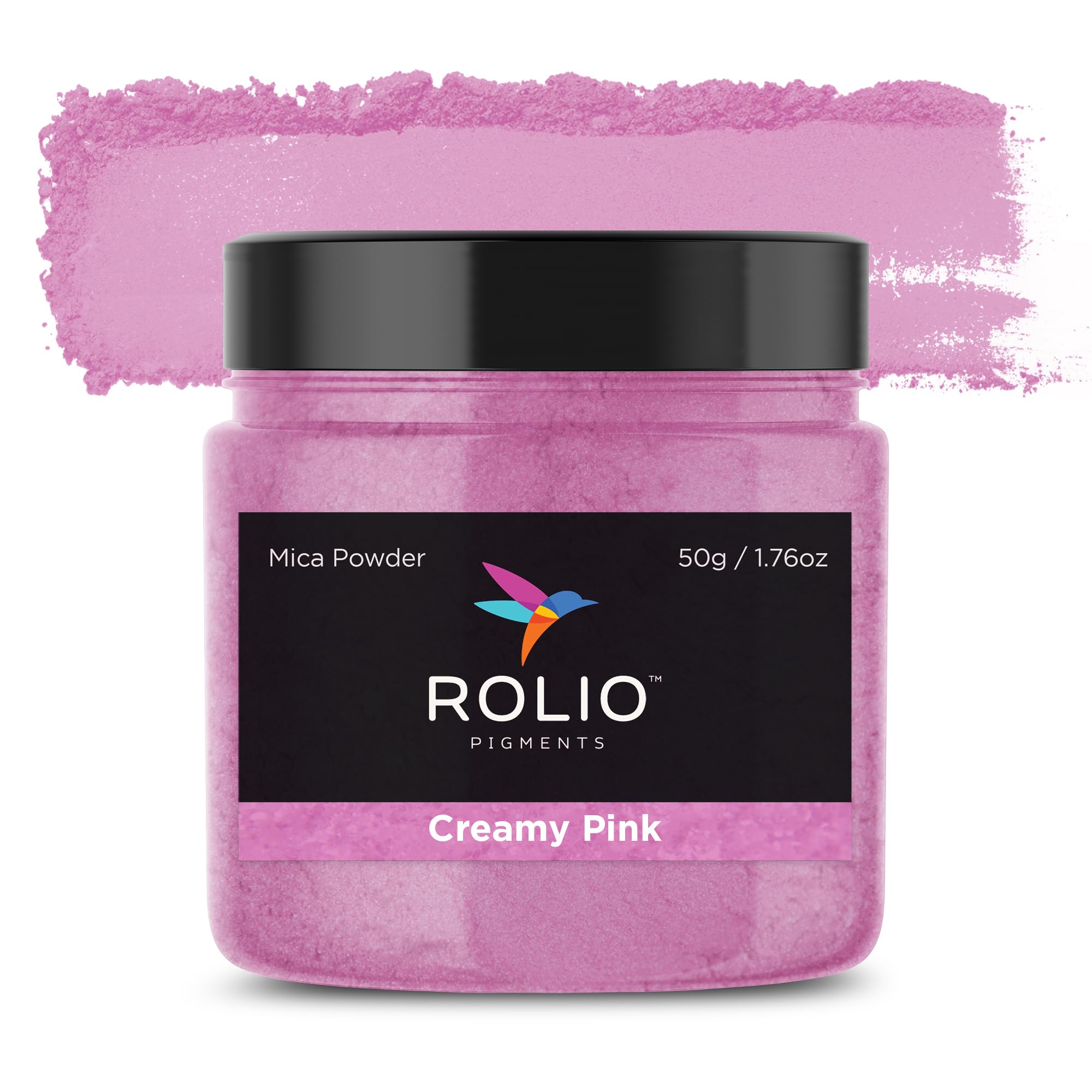 Rolio Premium Mica Powder - Creamy Pink (50G / 1.76oz) - 1 Jar of Pink Pigment Powder for Epoxy Resin, Dye, Soap Making, Nail Polish, Paint, Candle Making, Bath Bombs, Slime