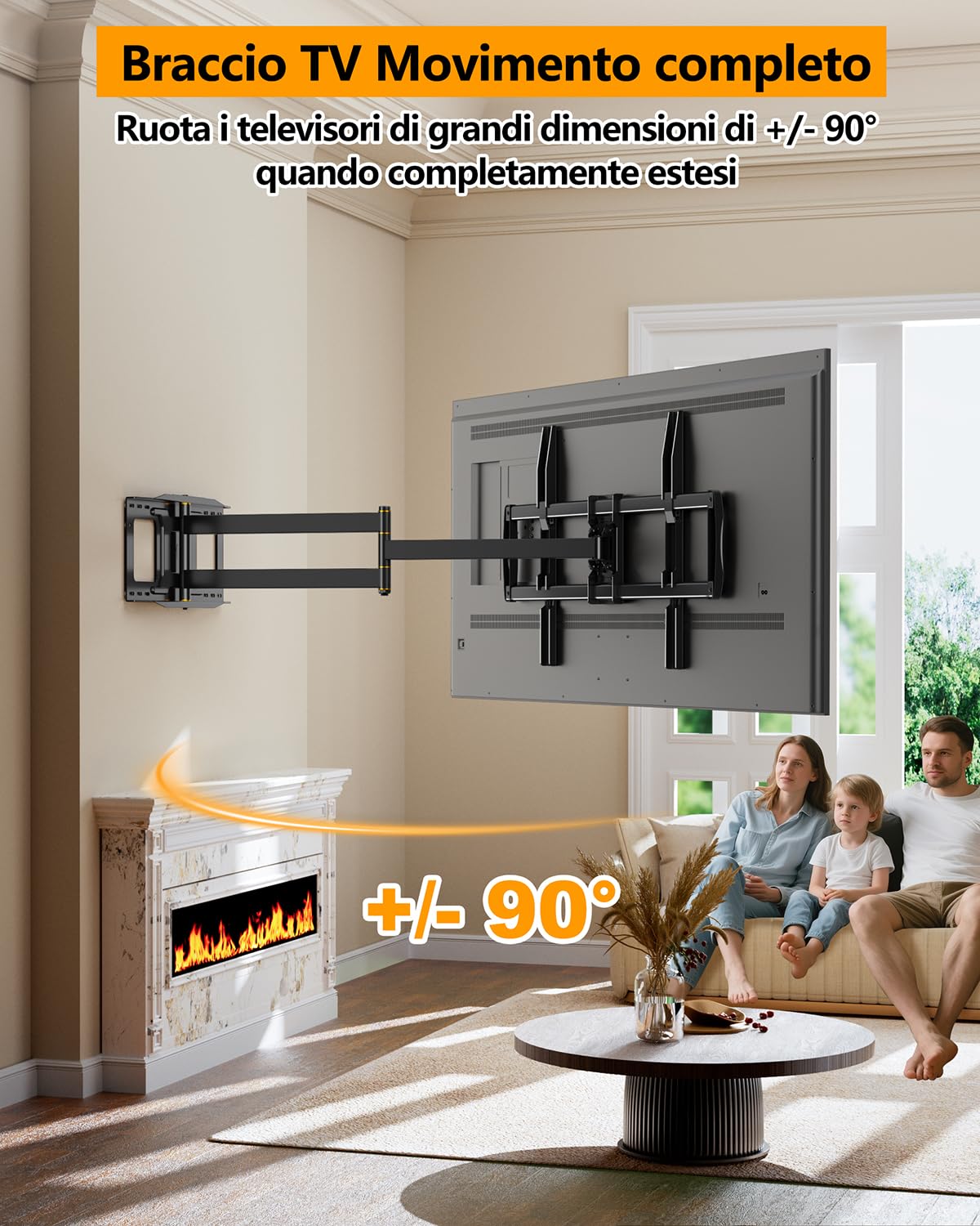 Supporto TV Parete Braccio Lungo da 1090mm per Schermi LCD/LED/OLED da 42-110 Pollici, Staffa TV Girevole Inclinabile Orientabile, Braccio TVs Max VESA 900x600mm fino a 80kg