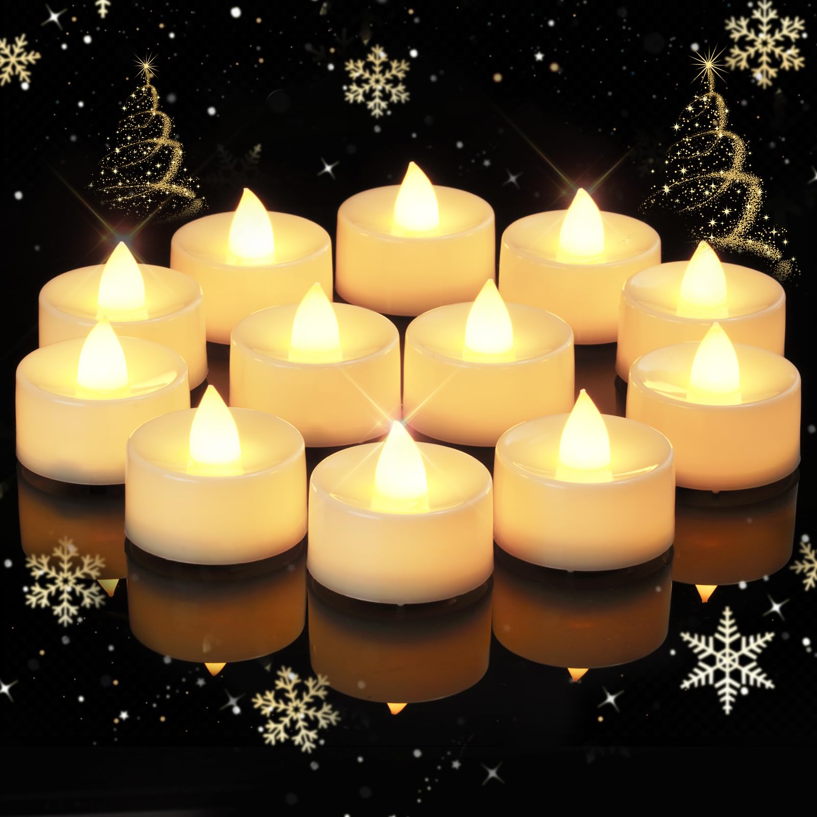 Amagic 12/24/50/100/150 Pack Battery Operated Tea Lights Candles, Fake Tealights Candles, Flameless LED Tea Lights for Halloween, Wedding, Votive, Festival, Table Decor(12 Pack, Warm White)
