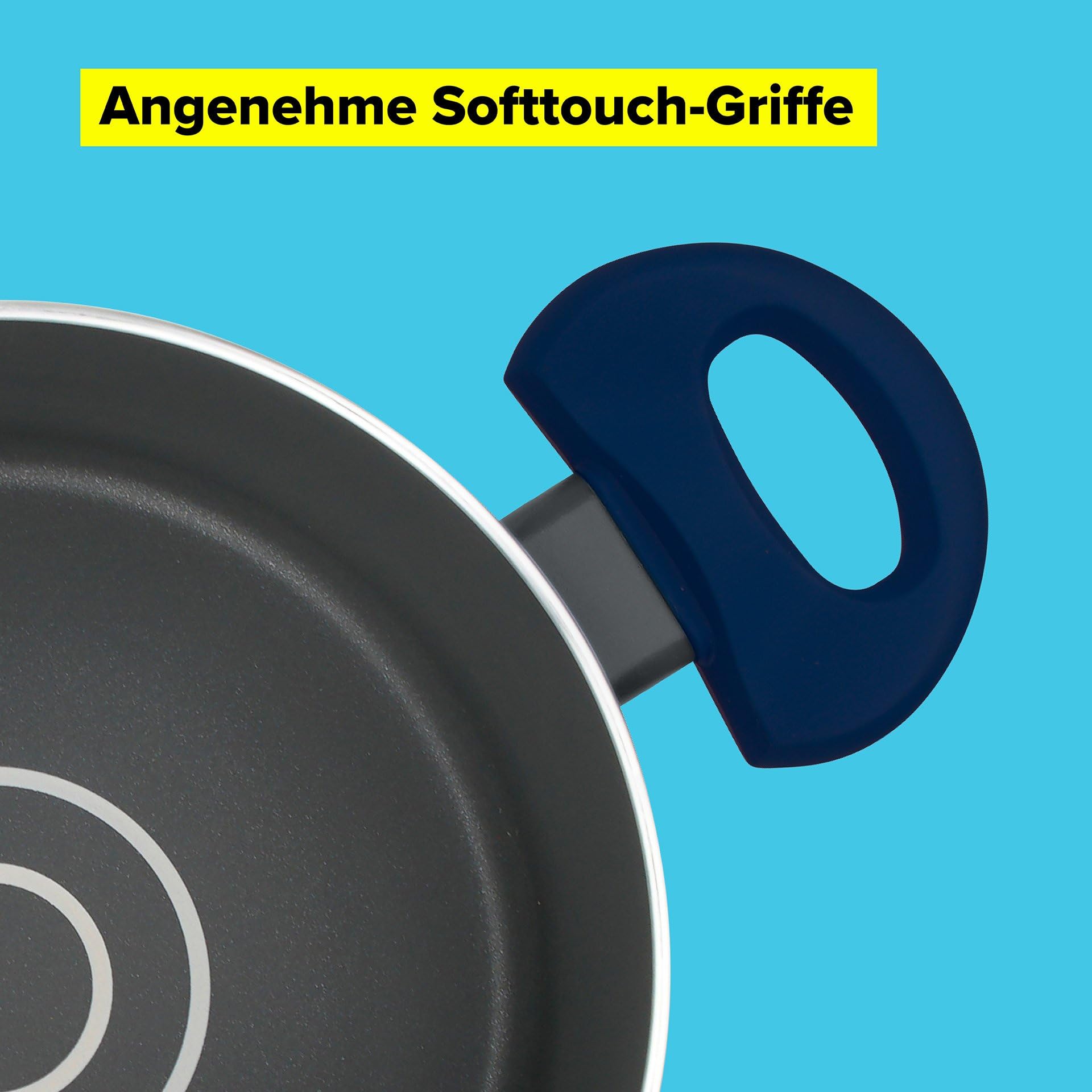 Tasty Antihaft-Kochtopf mit Glasdeckel und Öldosiersystem, 20cm, 3500ml – Gepresstes Aluminium, für alle Herdarten inkl. Induktion, spülmaschinengeeignet, Blau