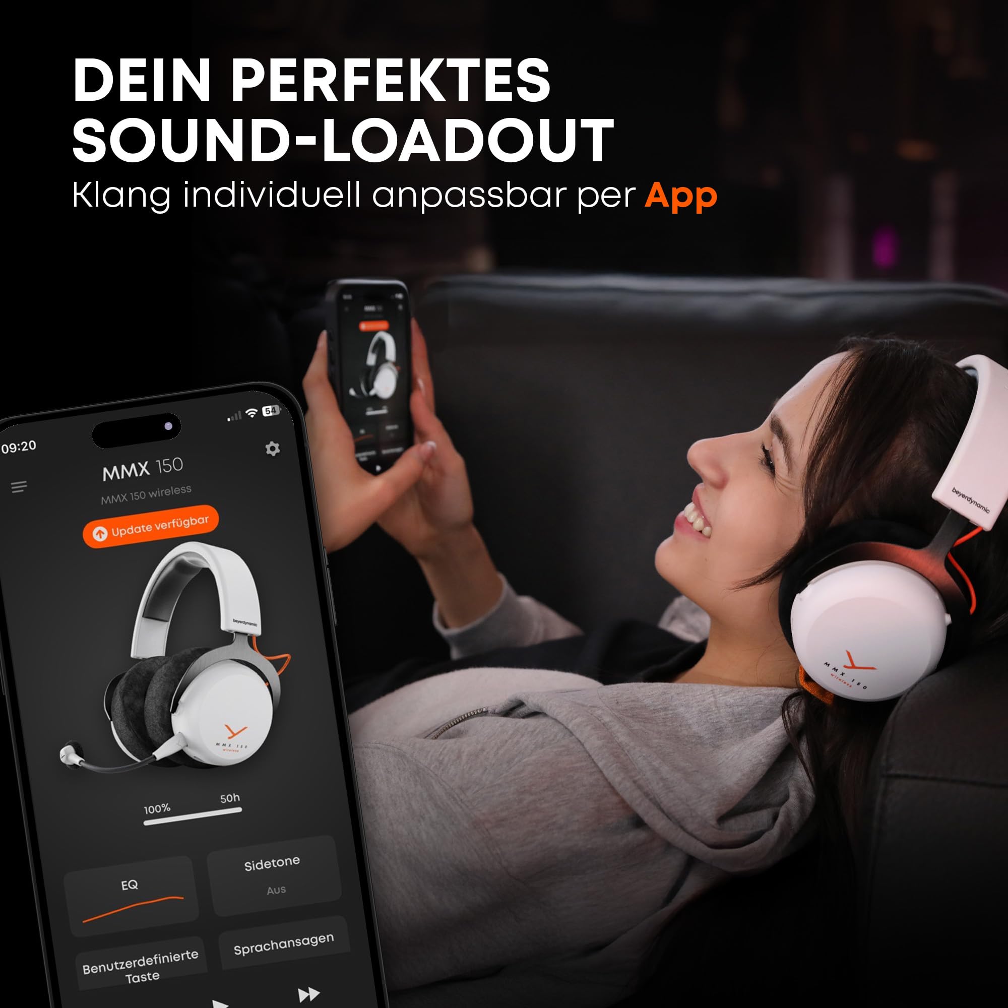 beyerdynamic MMX 150 Wireless - Kabelloses Gaming-Headset mit Klangpersonalisierung App, Velours-Ohrpolster, Akkulaufzeit von 50 Stunden in Schwarz