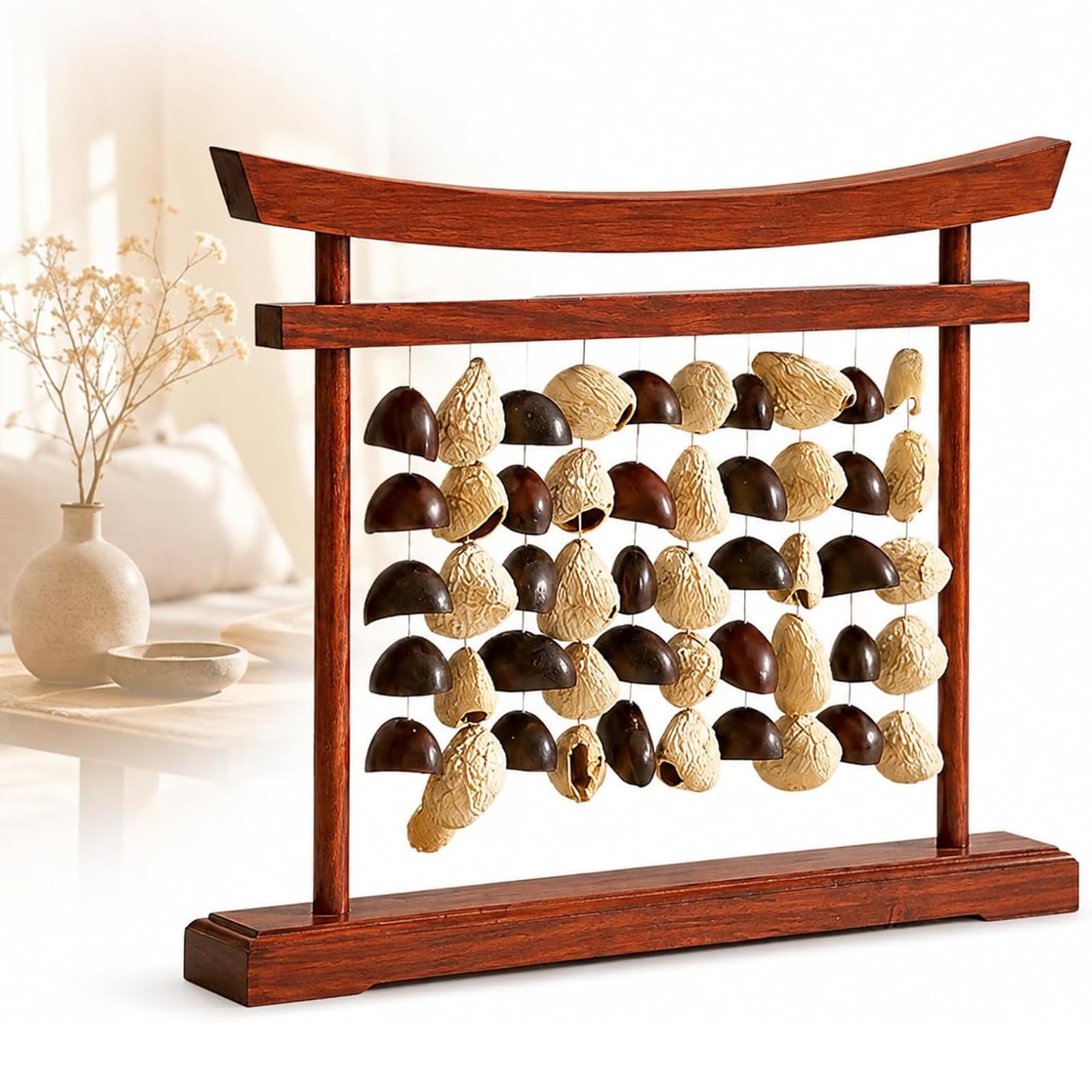 Natürliches Tisch-Windspiel Aus Samenkapseln, Windspiel Aus Samenschalen Mit Holzrahmen, Klarer, Entspannender Klang, Handgespieltes Holz-Windspiel, Für Meditation, Asmr, Klangtherapie