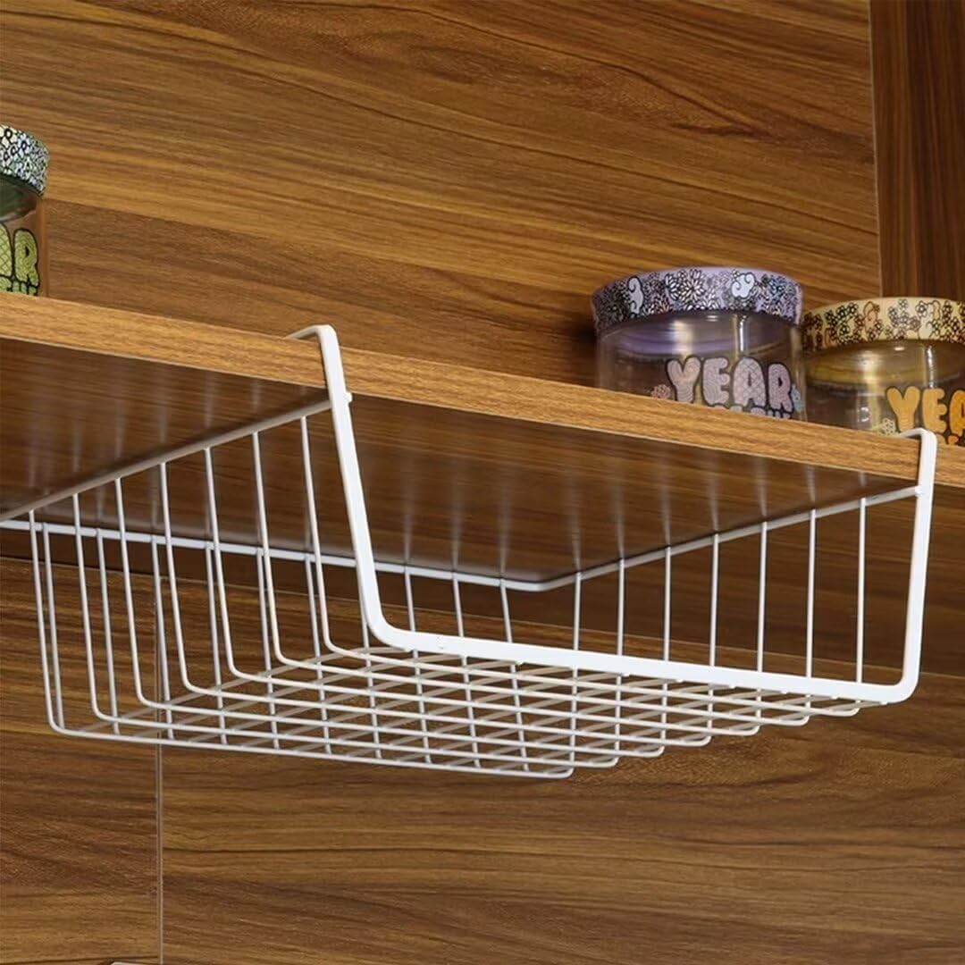 Cestini portaoggetti sotto mensola, confezione da 2 cestini da appendere in filo metallico per cucina, armadi, scaffali, armadietti, bagno
