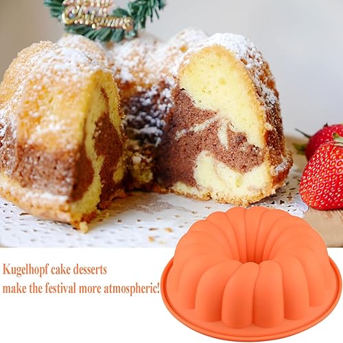 Miniatura 2 de PhantomSky Kugelhopf Bundt - Molde de silicona antiadherente para tartas redondas para mousse, chocolate, fresas, brownie, pastel, gelatina, pan,