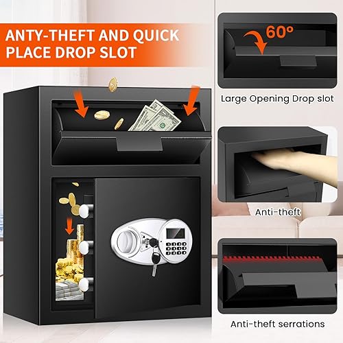 Miniatura 3 de Caja fuerte de depósito de 2.6 pies cúbicos para negocios con ranura de caída de posición rápida, cajas fuertes con combinación digital LCD y