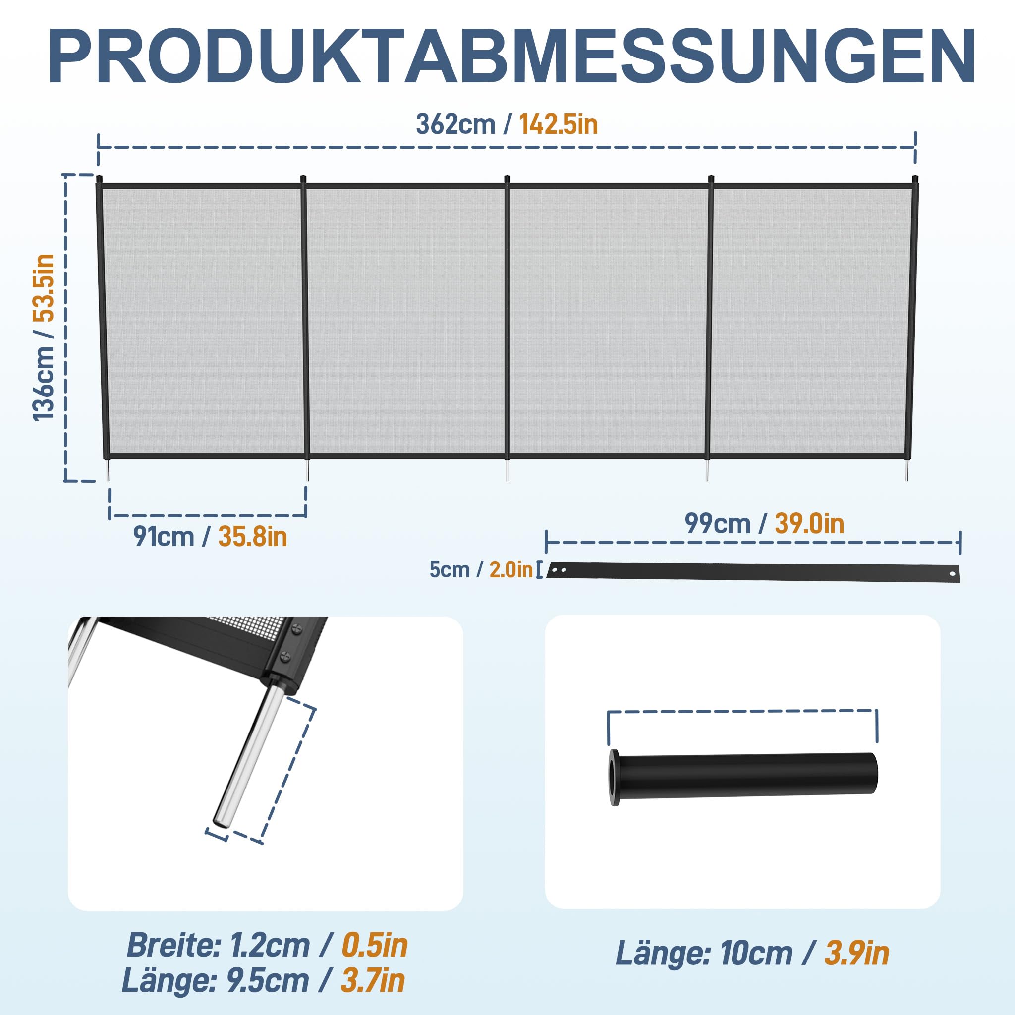 Aufun Poolzaun Kinder­sicher 362×136 cm, Abnehmbarer Poolschutzzaun mit Fuß Steckzaun– Flexibler Gartenzaun Teichzaun, Aufrollbar und Erweiterbar für Pool, Terrasse Garten Kinder Schutzzaun, Schwarz