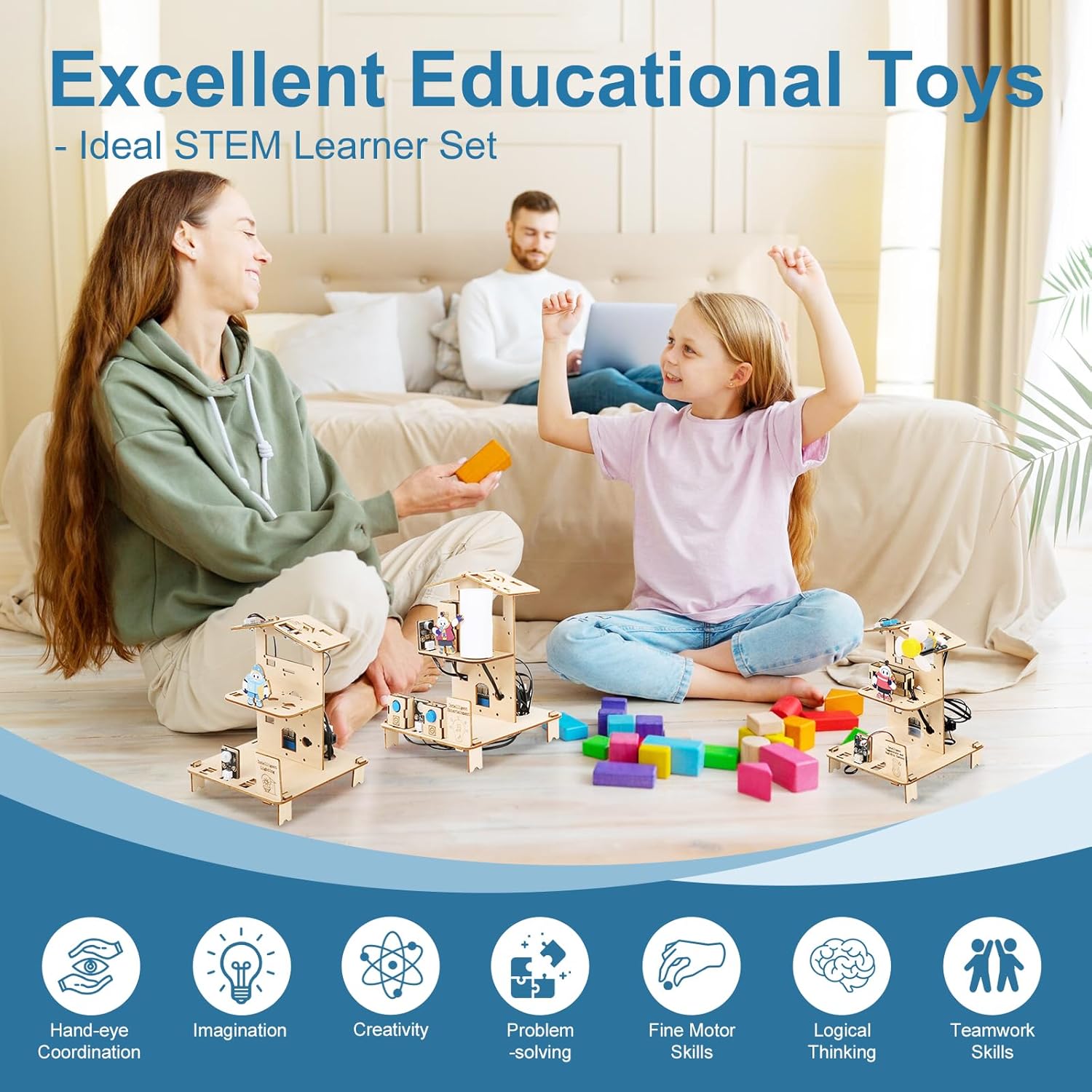 ESP32 STEM Science Kits for Kids Ages 8-10-12, 3 in 1 Smart Home Education Kit, Wooden 3D Puzzles Toys Children's DIY Building Crafts Model Set, Christmas Birthday Gift for Girls Boys