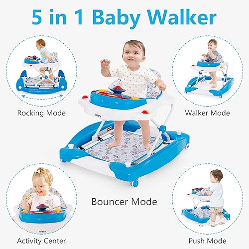 Miniatura 2 de INFANS Andador de bebé, 5 en 1 Behind Walker, mecedora sentada con bandeja de música extraíble, altura ajustable, cojín de asiento lavable, centro