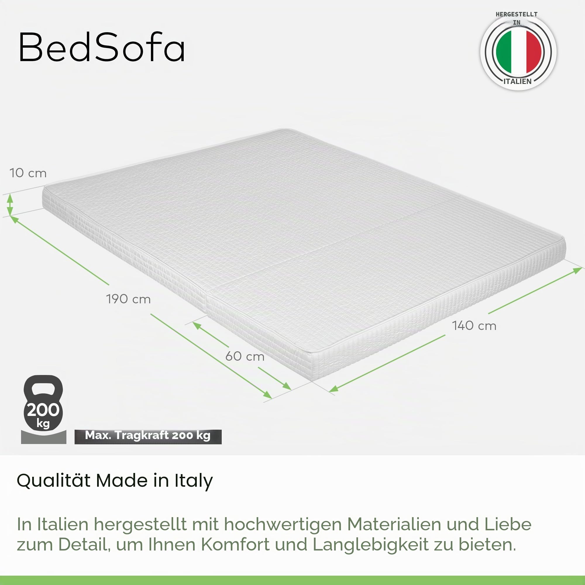 EVERGREENWEB Faltbare Matratze 140x190 cm 10 Hoch aus Polyurethan Kaltschaum für Bettcouch Hypoallergener Weißer Bezug, Orthopädisch Ergonomisch mit Befestigungsbänder Mittlerer Härtegrad | Bed Sofa
