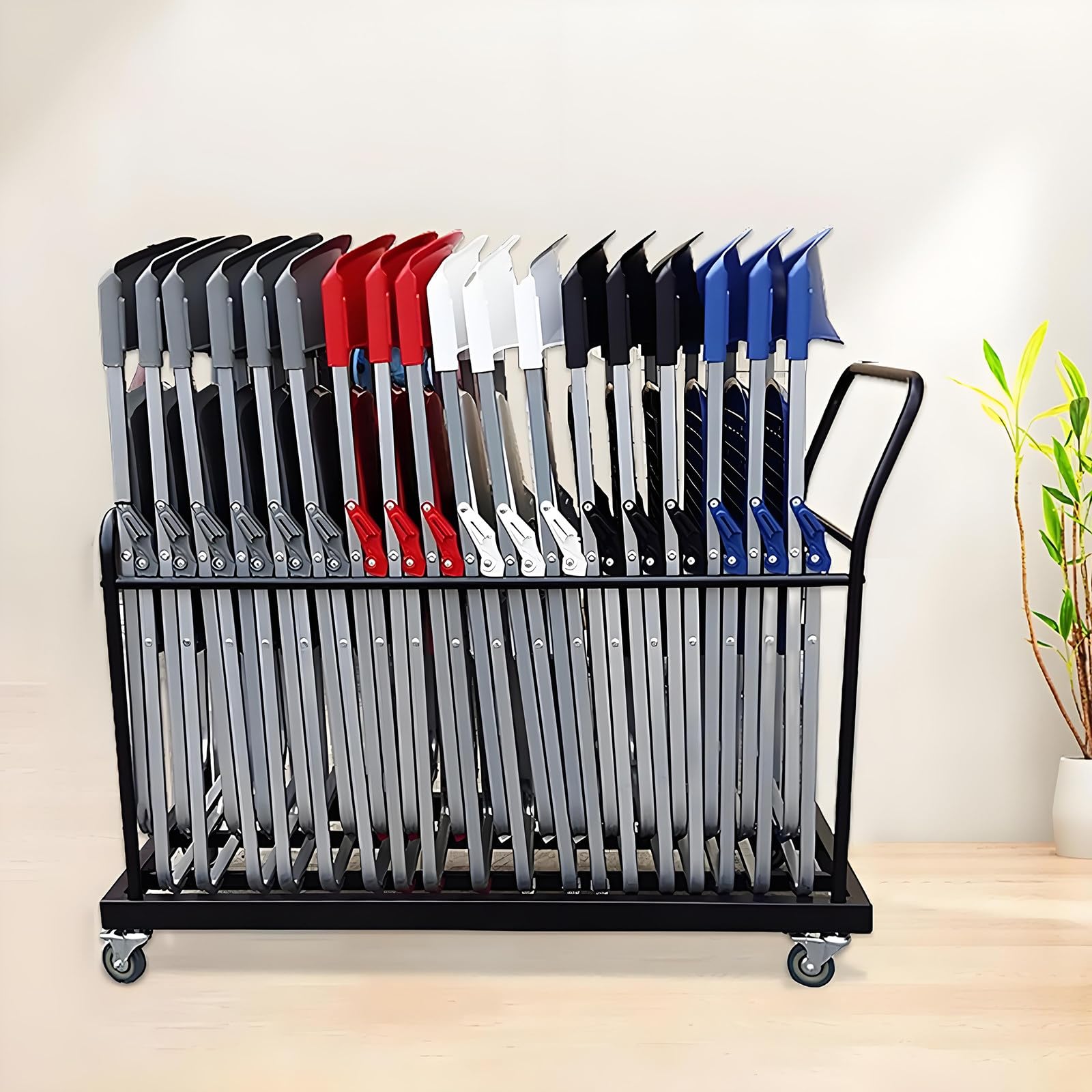 Carrello Porta sedie Pieghevole Resistente, Carrello Verticale con Ruote e Maniglia per sedie impilabili, Carrello salvaspazio