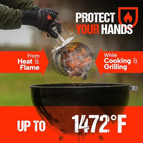 Miniatura 24 de GRILL HEAT AID Guantes de parrilla para barbacoa a prueba de calor para asar – Guantes ignífugos de 1472 °F resistentes al calor para barbacoa