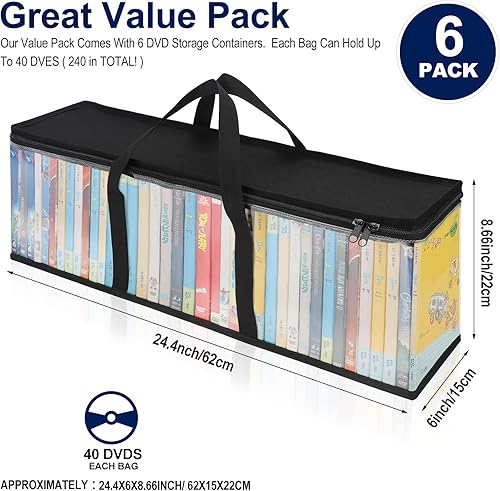 Miniatura 3 de CCidea Bolsas de almacenamiento de DVD (juego de 6) Funda transparente de PVC con asas para DVDsCDVHS, discos Blu Ray, fundas de películasdiscos de