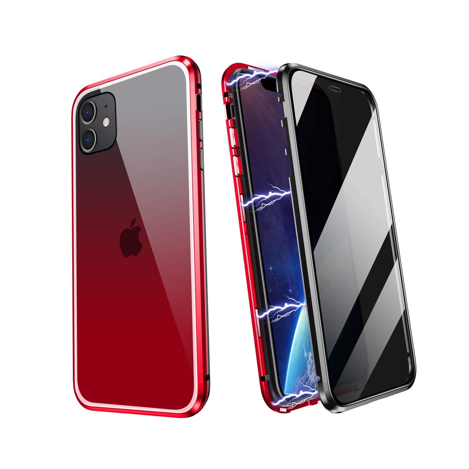 Anti-Peeping iPhone 12Pro Max case 2020 5G Anti-spy Privacy Screen Magnetic adsorption 360 Full Body Double-Sided Glass Metal Frame Tempered Glass(Gradient red, iPhone12ProMax 6.7inch)