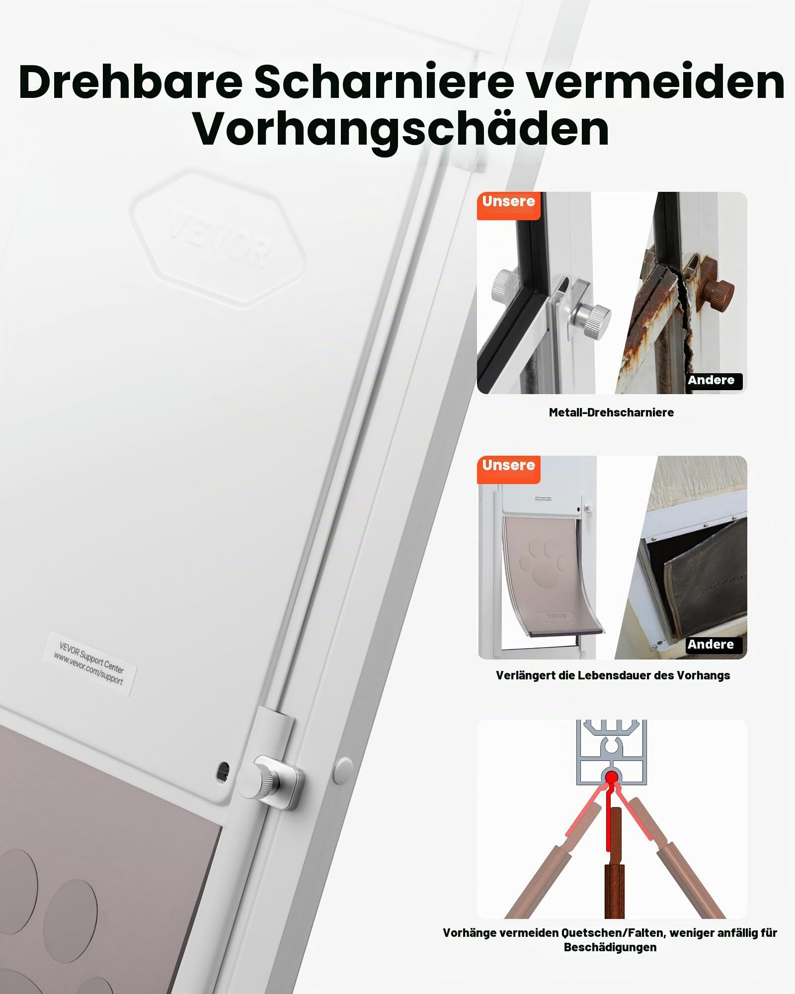 VEVOR Hundetür Haustiertür für Glasschiebetür, 2311–2439 mm höhenverstellbar, Rahmen aus Aluminiumlegierung mit drehbaren Metallscharnieren & Schlossdesign, 209,6 x 311,2 mm Vorhangmaße, Weiß