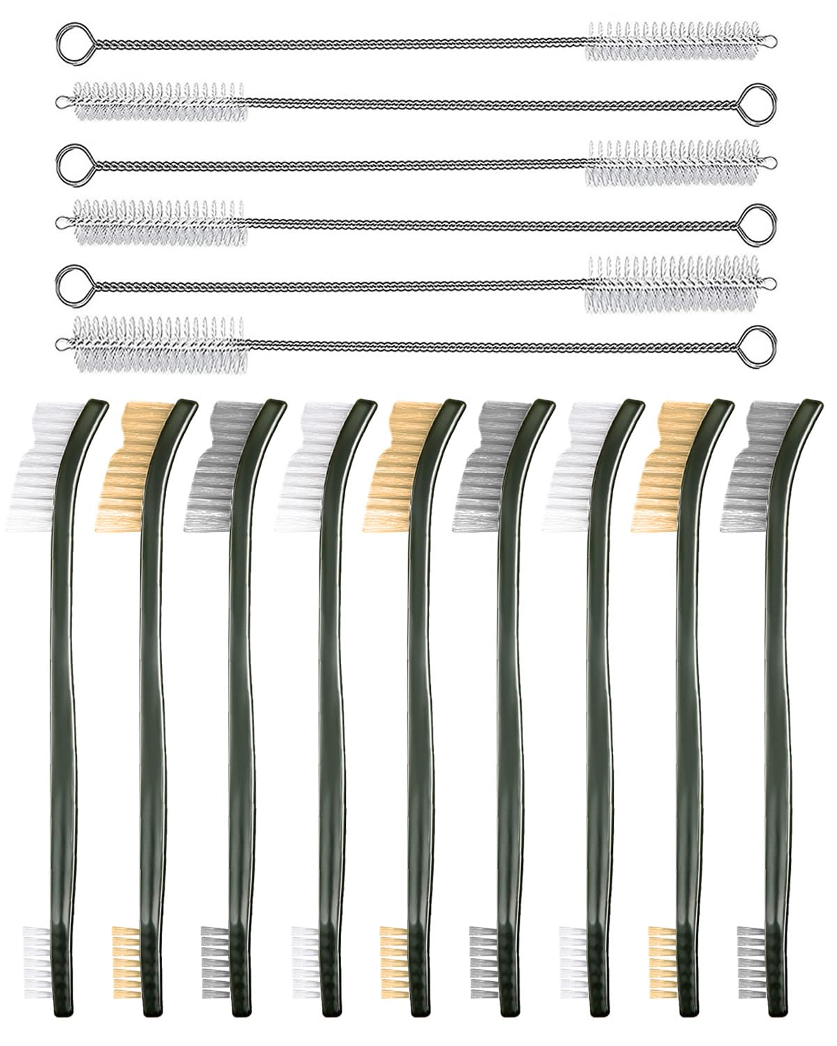 15 PCS Cleaning Brush Set, Nylon Double-ended Detailing Crevice Brushes + Bottle Brush, 6.8Inch Stiff Bristles Brushes 9.4Inch Long Straw Brushes 3 Sizes Cleaner Brushes for Kitchen, Bathroom, Corner