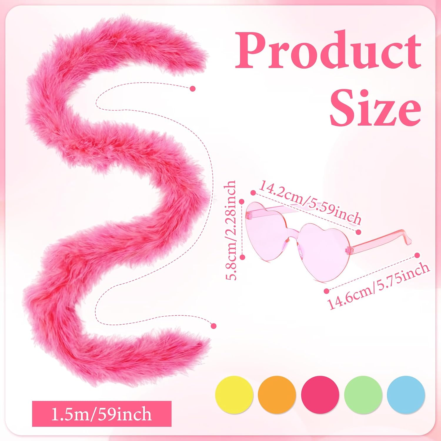 10PCS 4.92ft Feather Boas Party Pack,Include 10 Heart Sunglasses with 10 Artificial Feather Boas for Party Bulk Costume Scene Decor