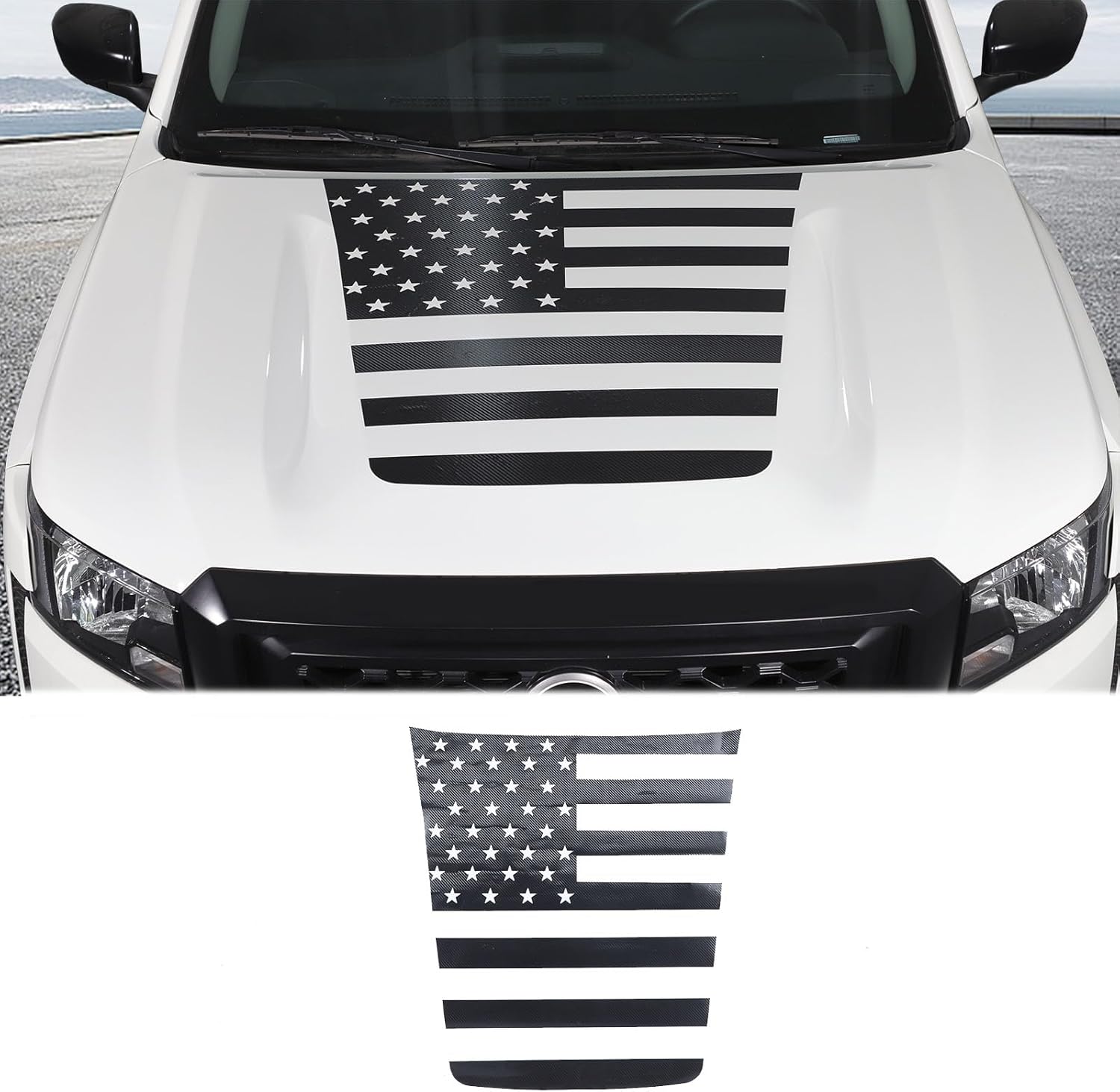 Car Front Hood American Flag Carbon Fiber Pattern Decal Sticker Compatible with Nisan Frontier 2022-2025,Car Front Hood Vinyl Decal Sticker Exterior Accessories (Style-E)