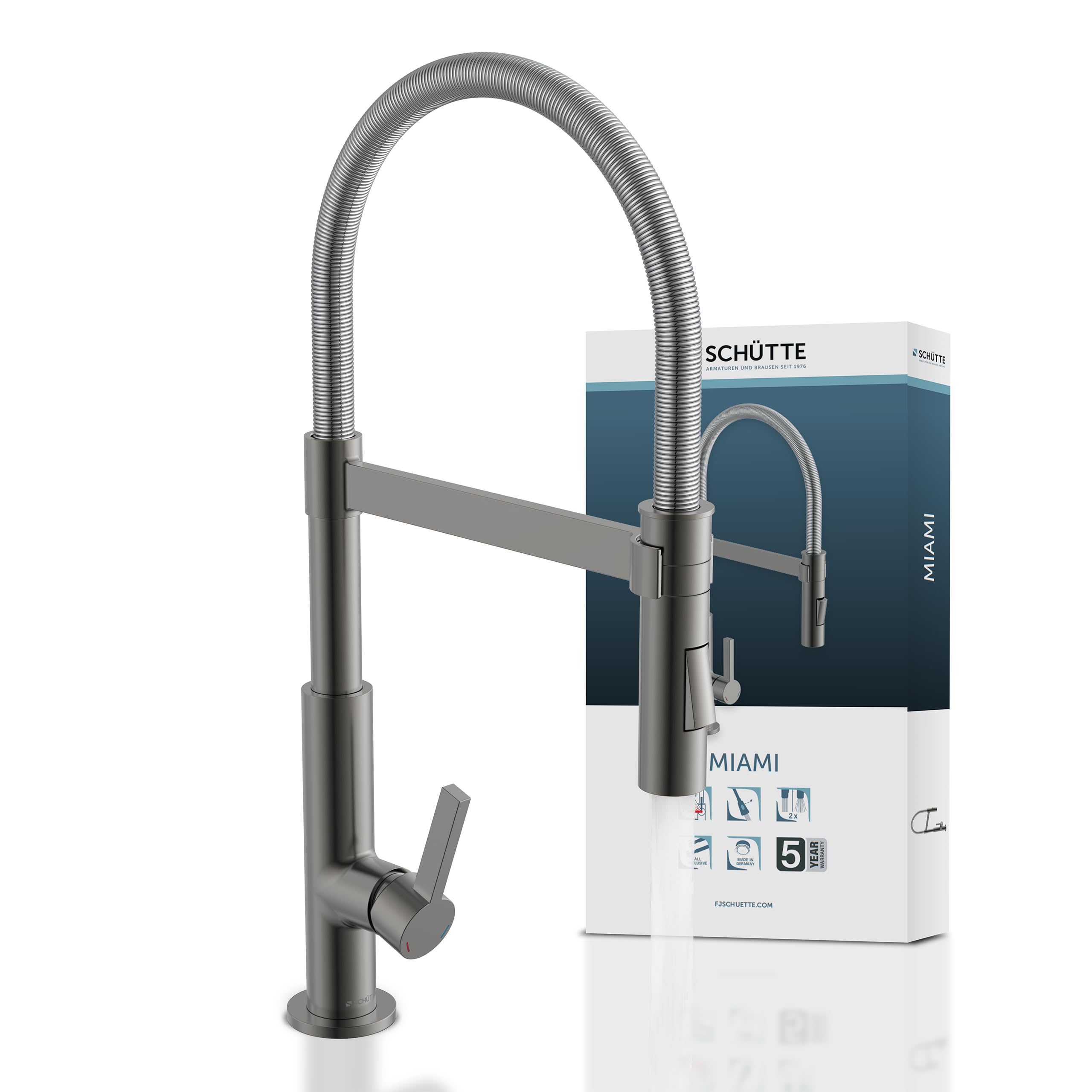 SCHÜTTE Miami 79142 Robinet de cuisine 360° avec douchette magnétique extensible pour évier de cuisine Graphite