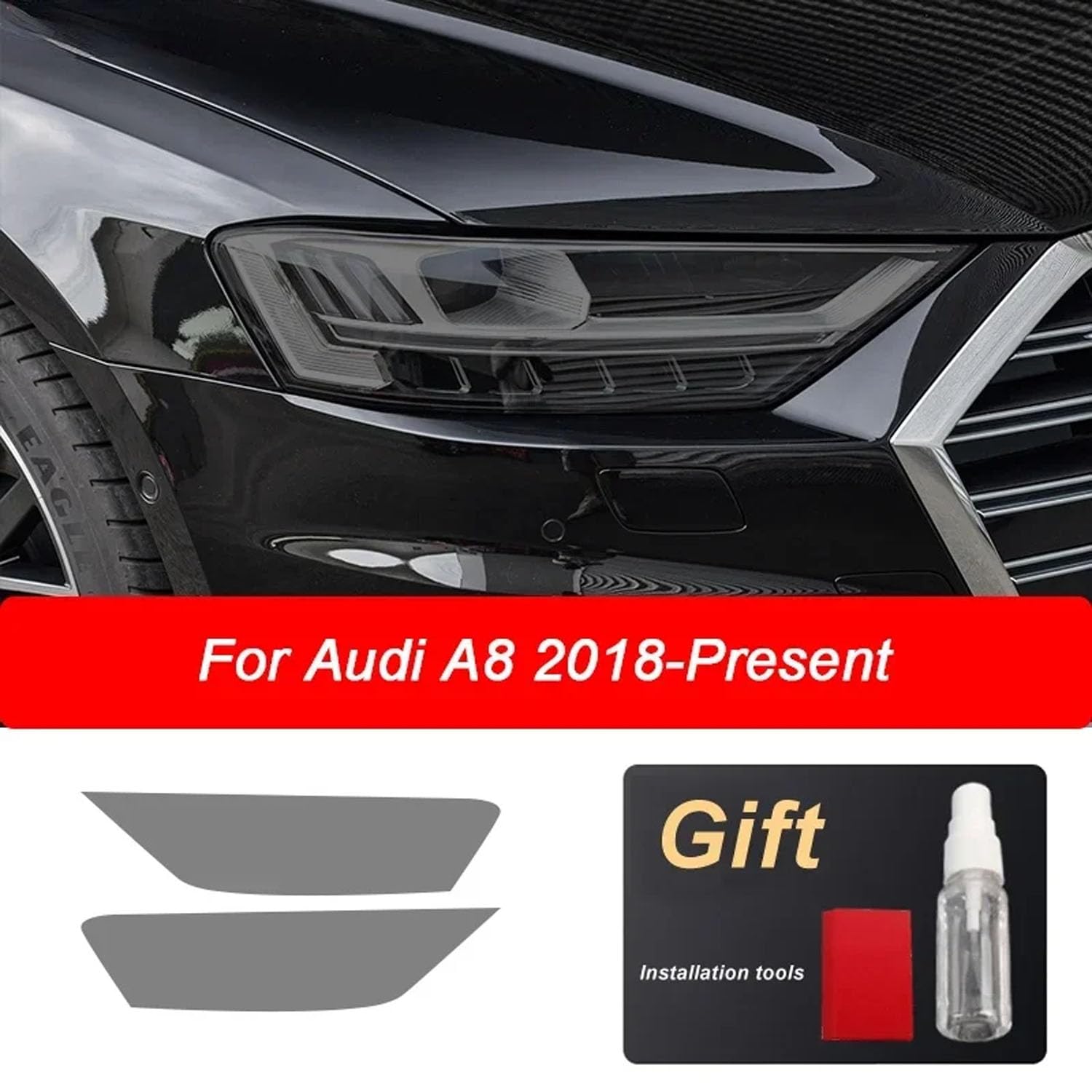 Autoscheinwerfer Schutzfolie für Audi A4 8V A3 B8 B9 A5 A6 C8 A7 A8 D4 TT E-tron R8,Autoscheinwerfer-Schutzfolie Anti-Kratz-Folie TPU-Aufkleber Zubehör,Blackened