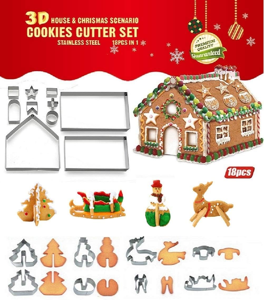 Joinor 18PCS/Set DIY Stainless Steel Christmas Series Cookie Cutter 3D Gingerbread house Biscuit Mold Fondant Cake Decorating Tools