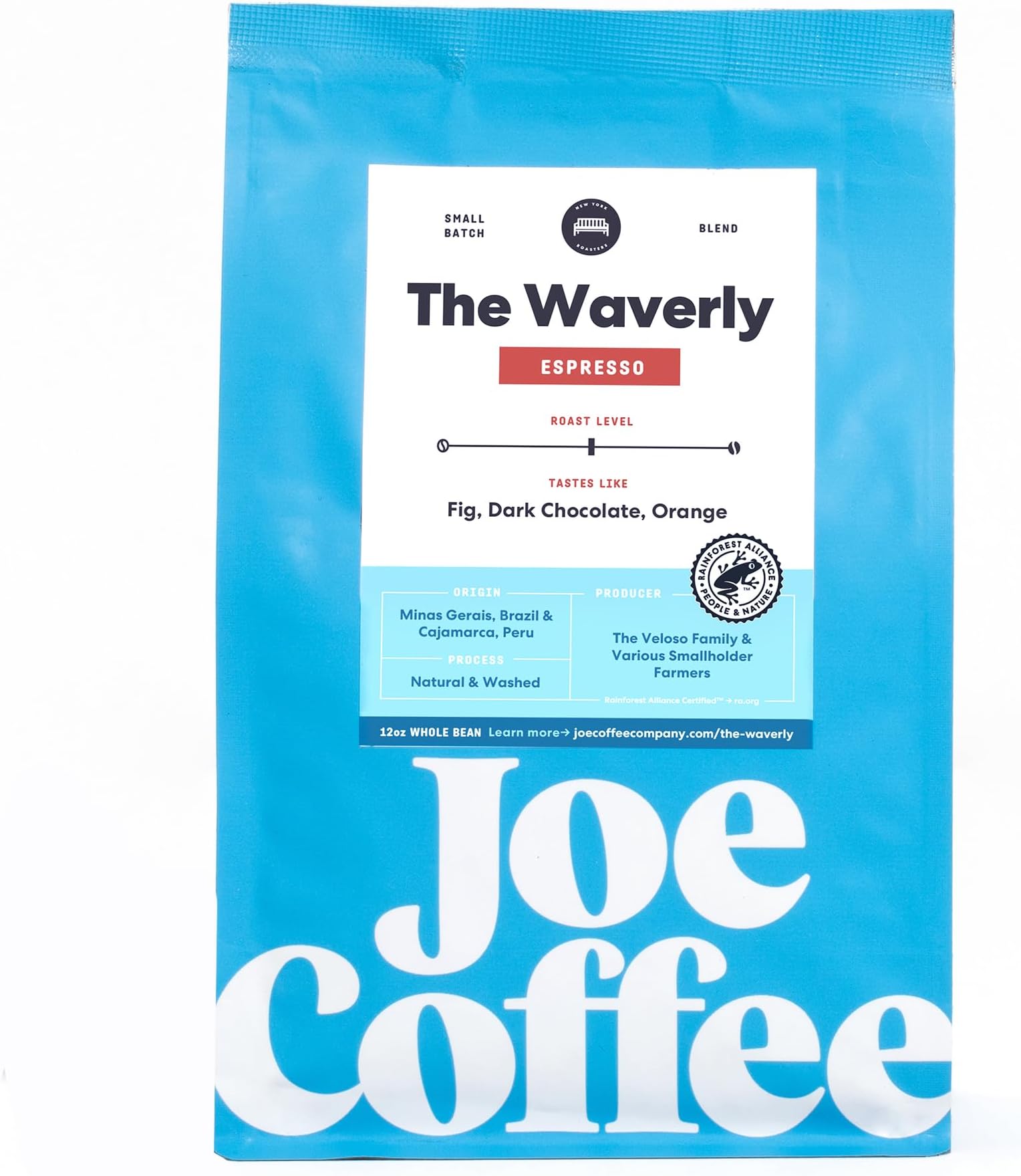 Joe Coffee Company - The Waverly Whole Bean Specialty Coffee, 12 oz Bag | NYC Roaster, Rainforest Alliance Certified, Kosher, Climate-Friendly